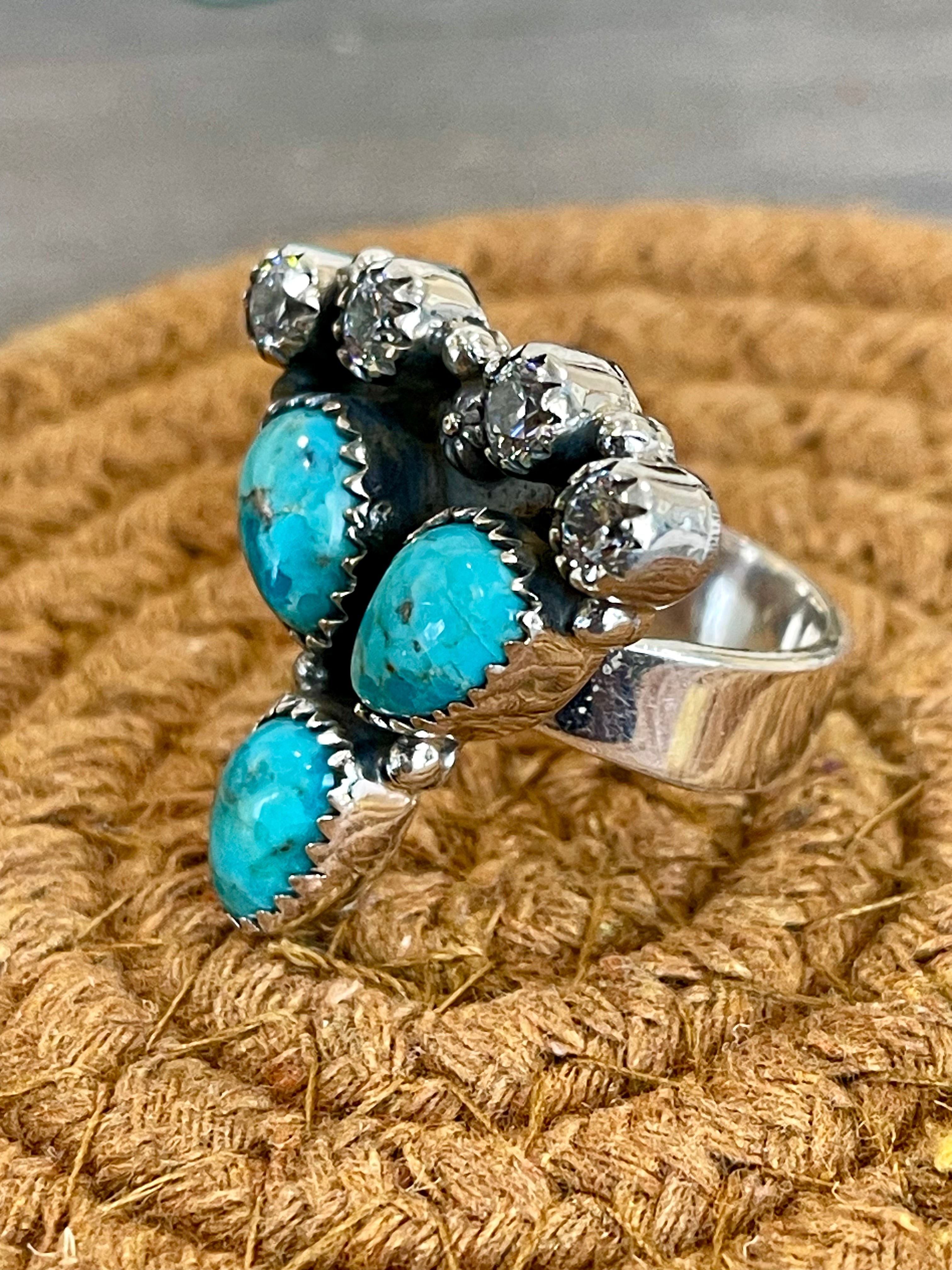 Southwest Handmade Multi Stone & Sterling Silver Adjustable Ring