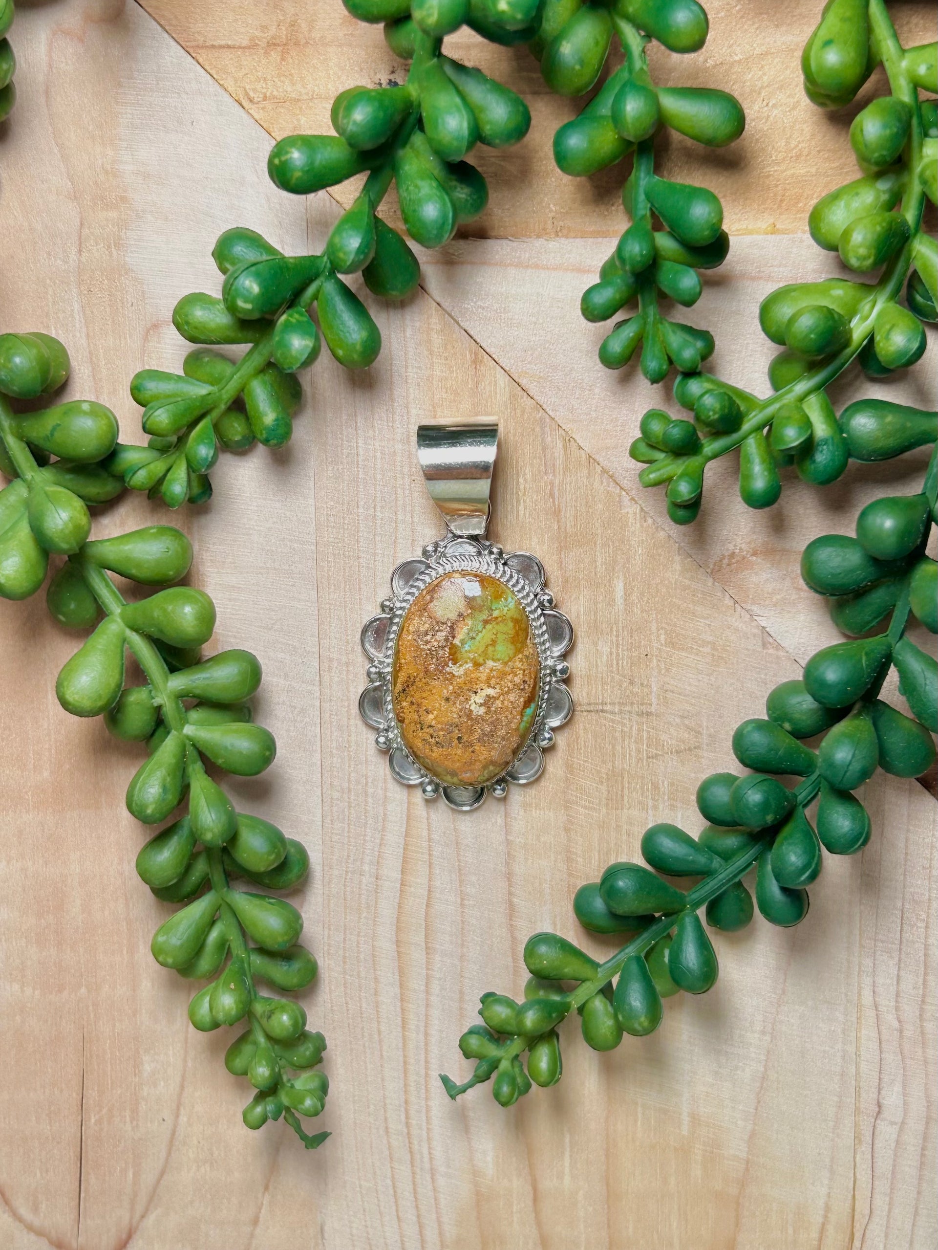 Navajo Made Evans Turquoise & Sterling Silver Cluster Pendant