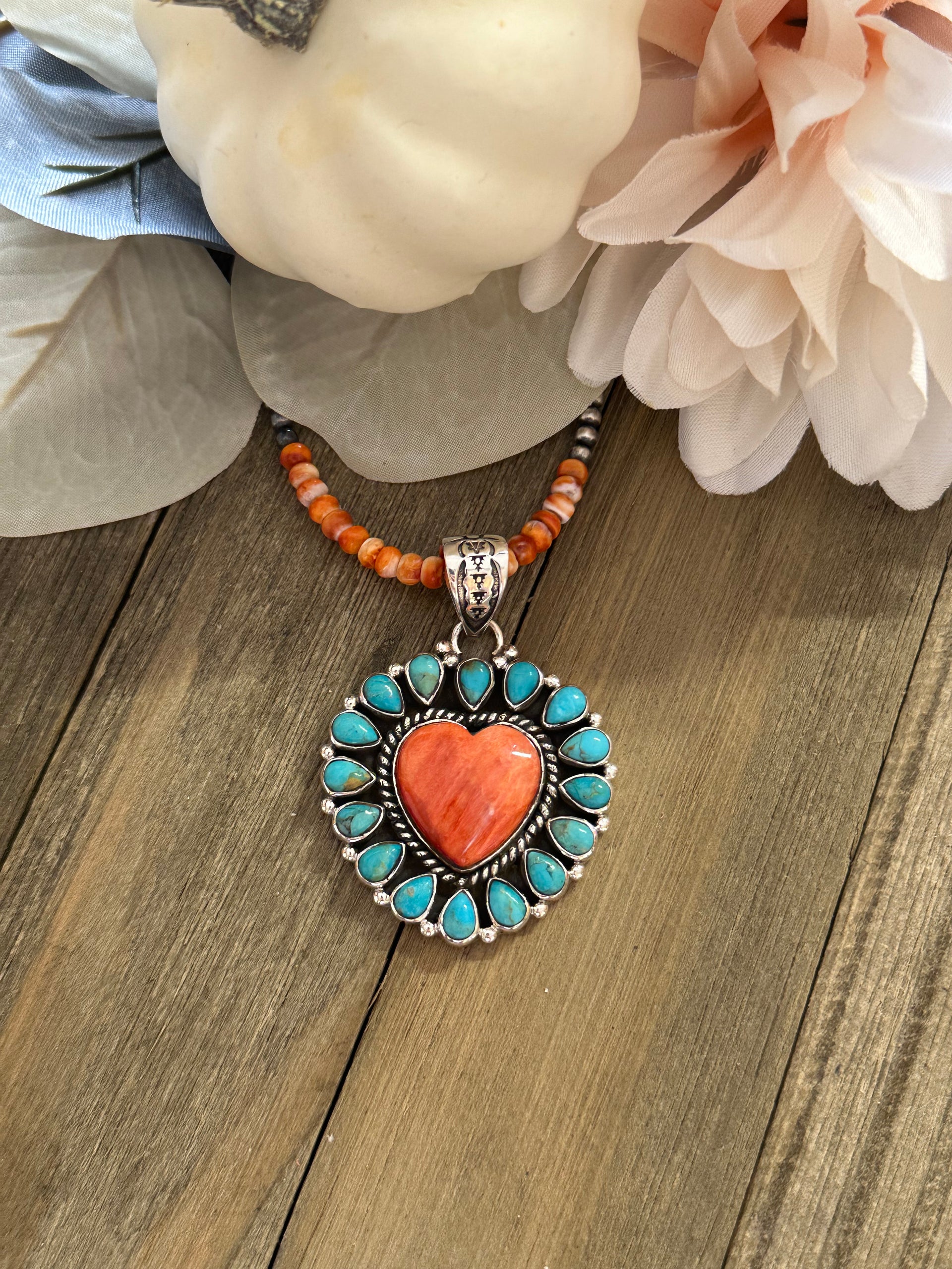 Southwest Handmade Multi Stone & Sterling Silver Heart Pendant