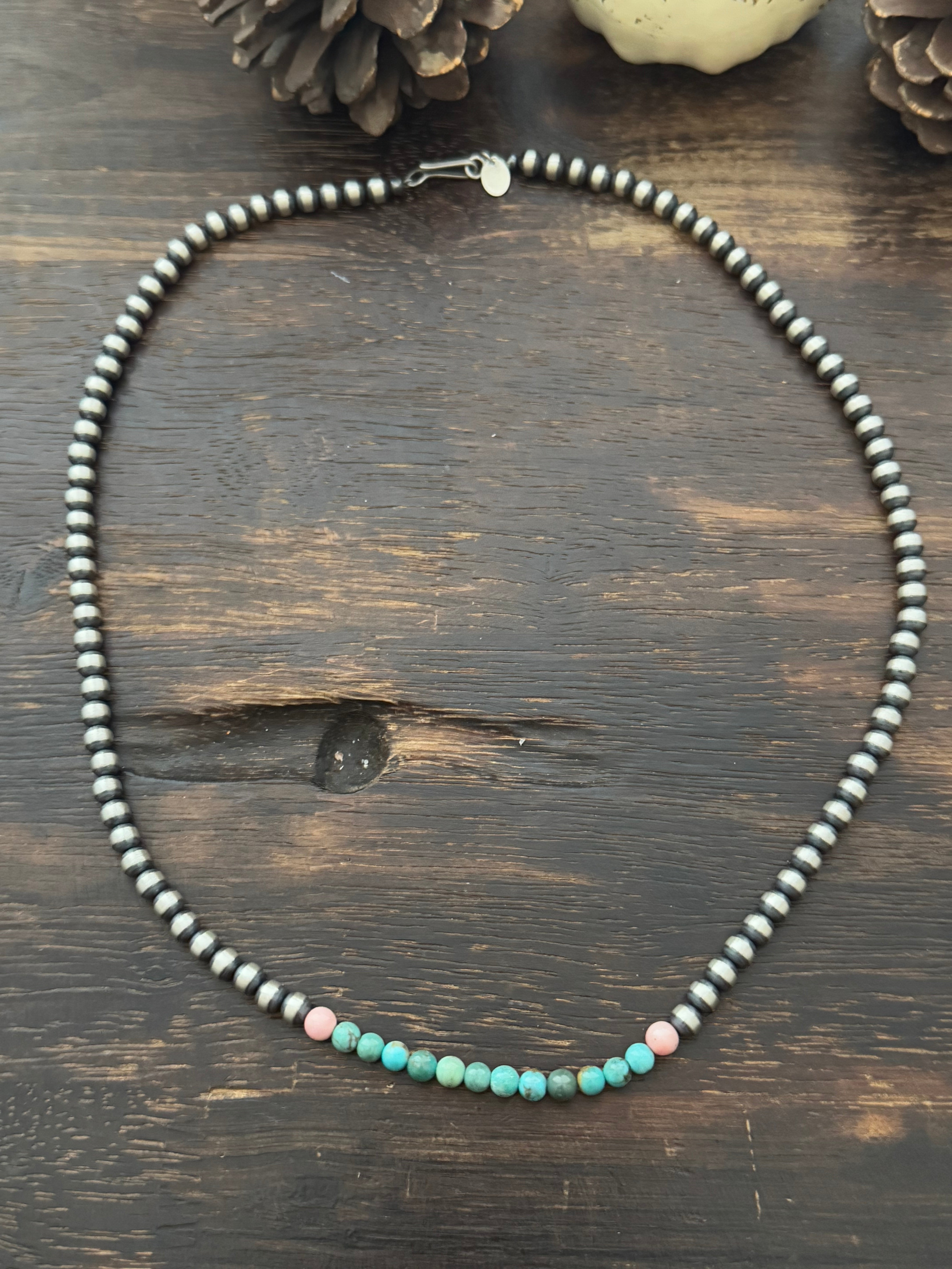 Navajo Strung Multi Stone & Sterling Silver Pearl Necklace