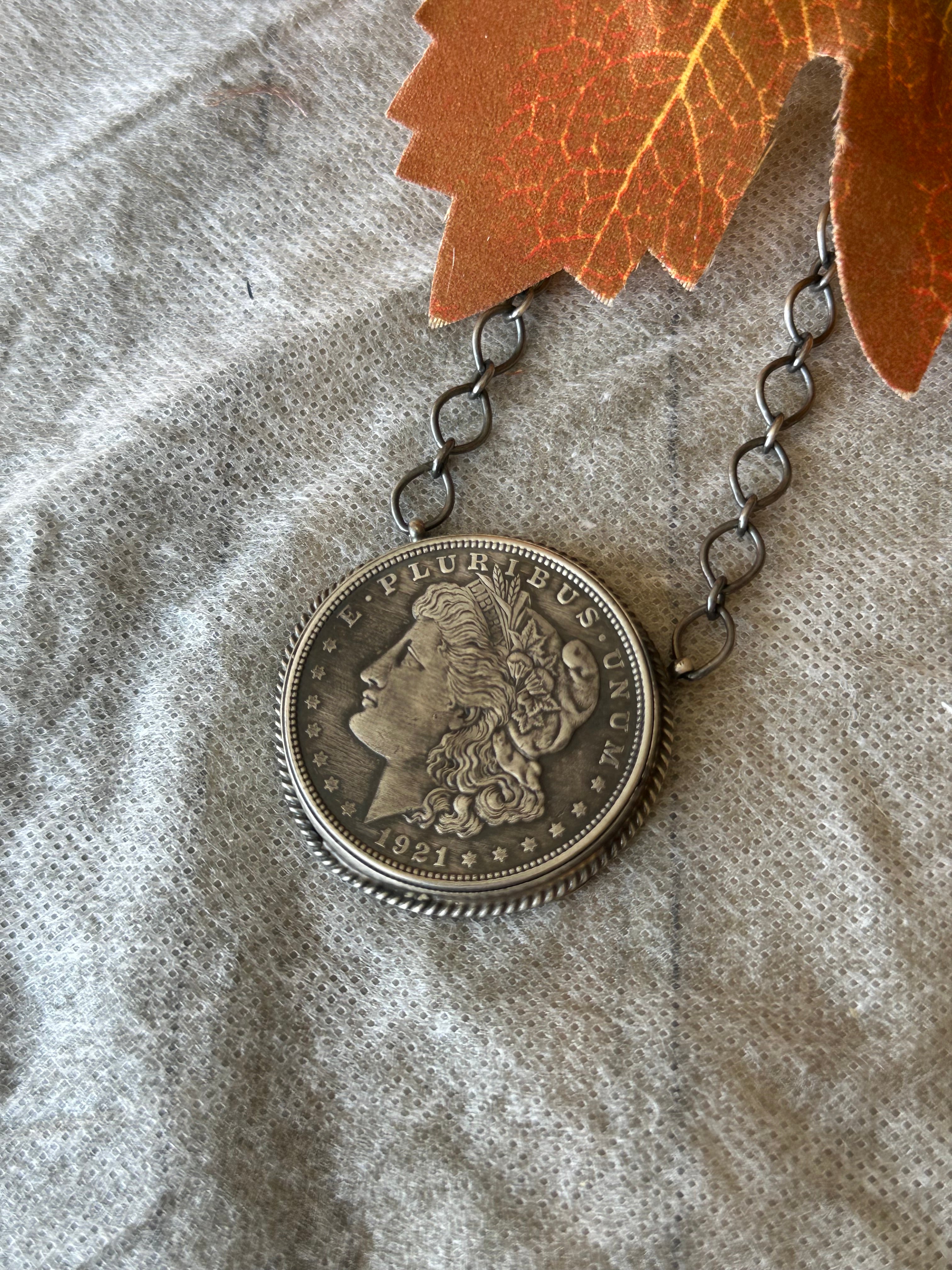 Peggy Skeets Sterling Silver Liberty Dollar Necklace