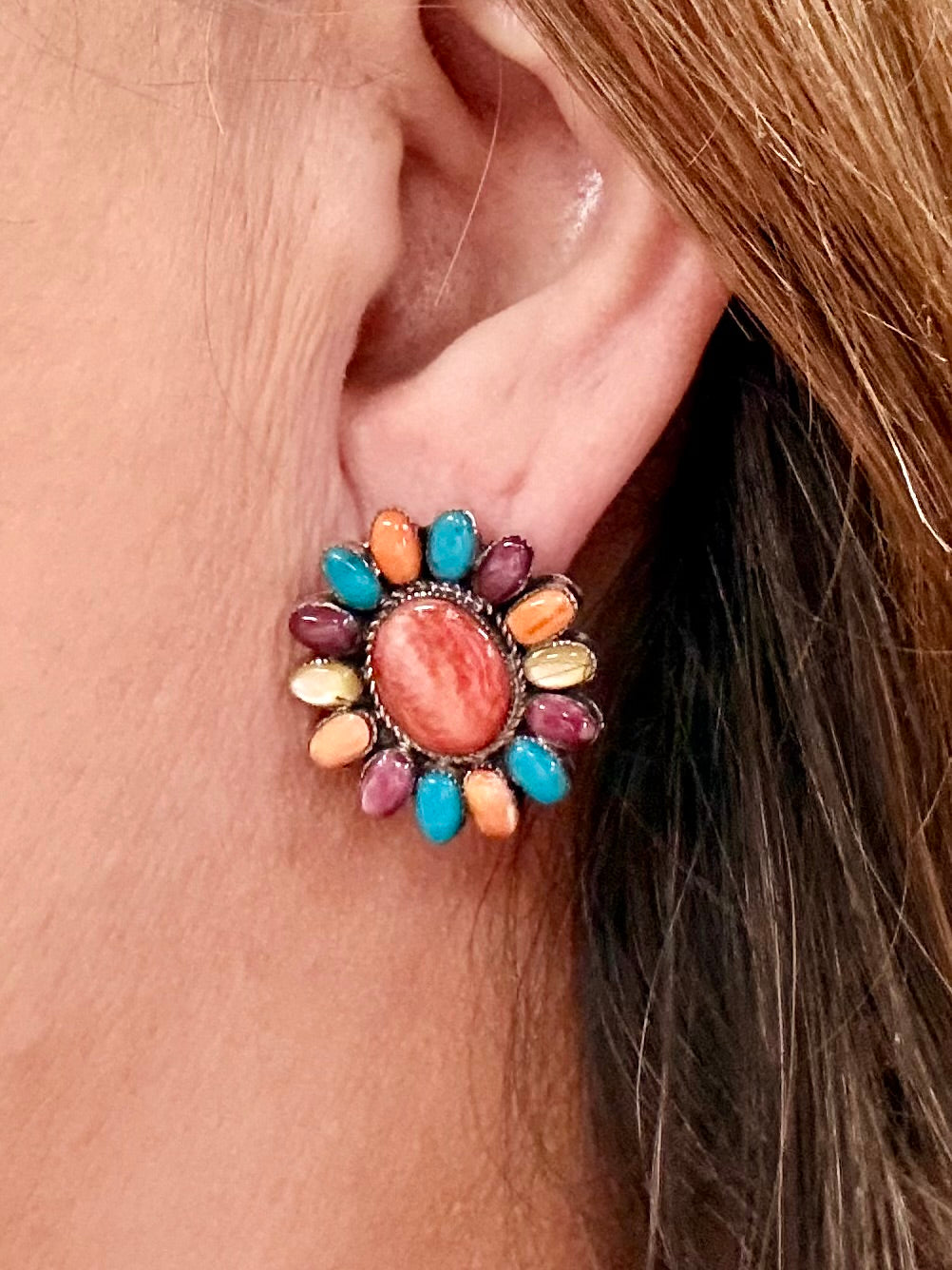 Southwest Handmade Multistone & Sterling Silver Earrings