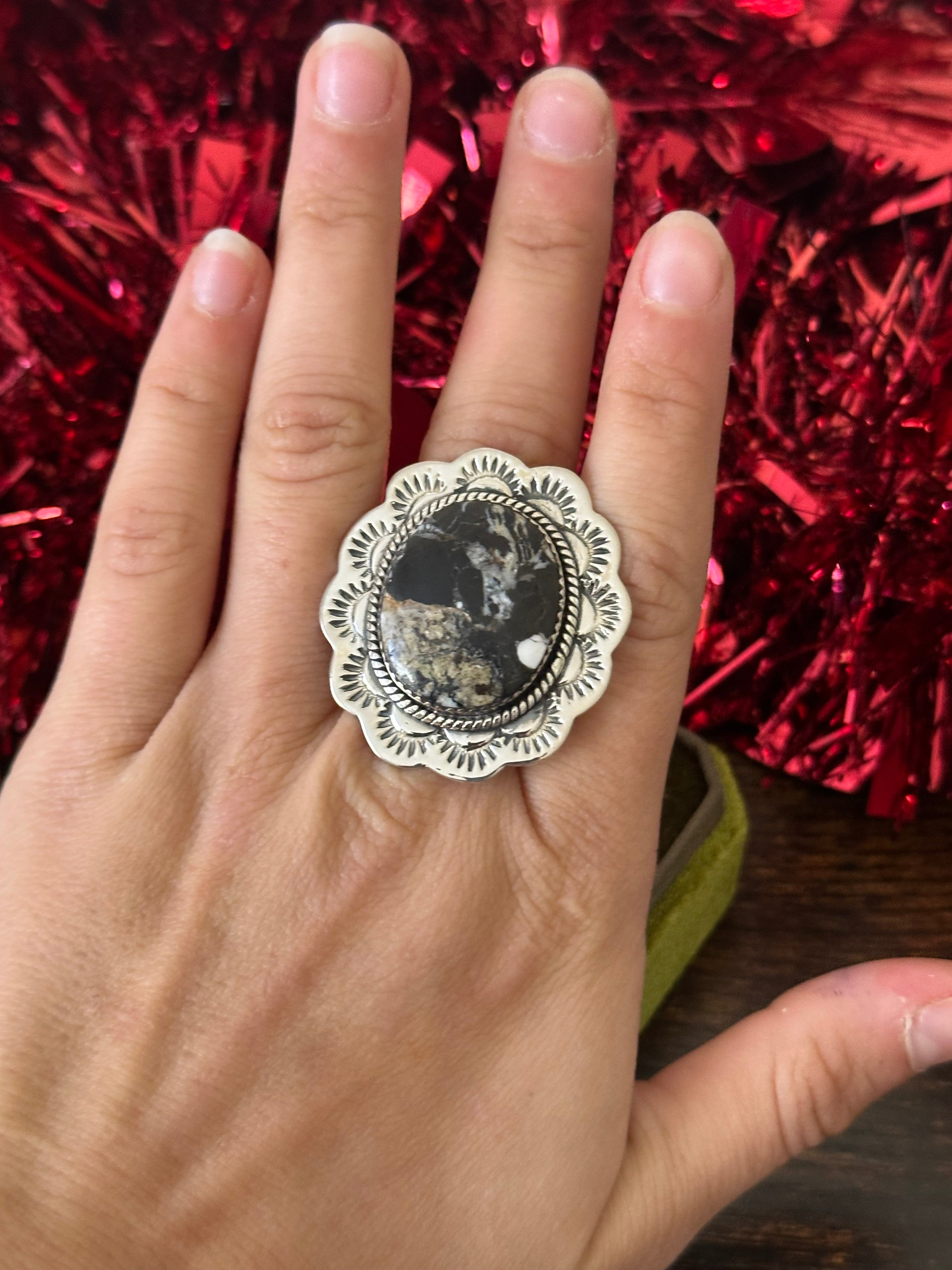 Southwest Handmade White Buffalo & Sterling Silver Adjustable Ring