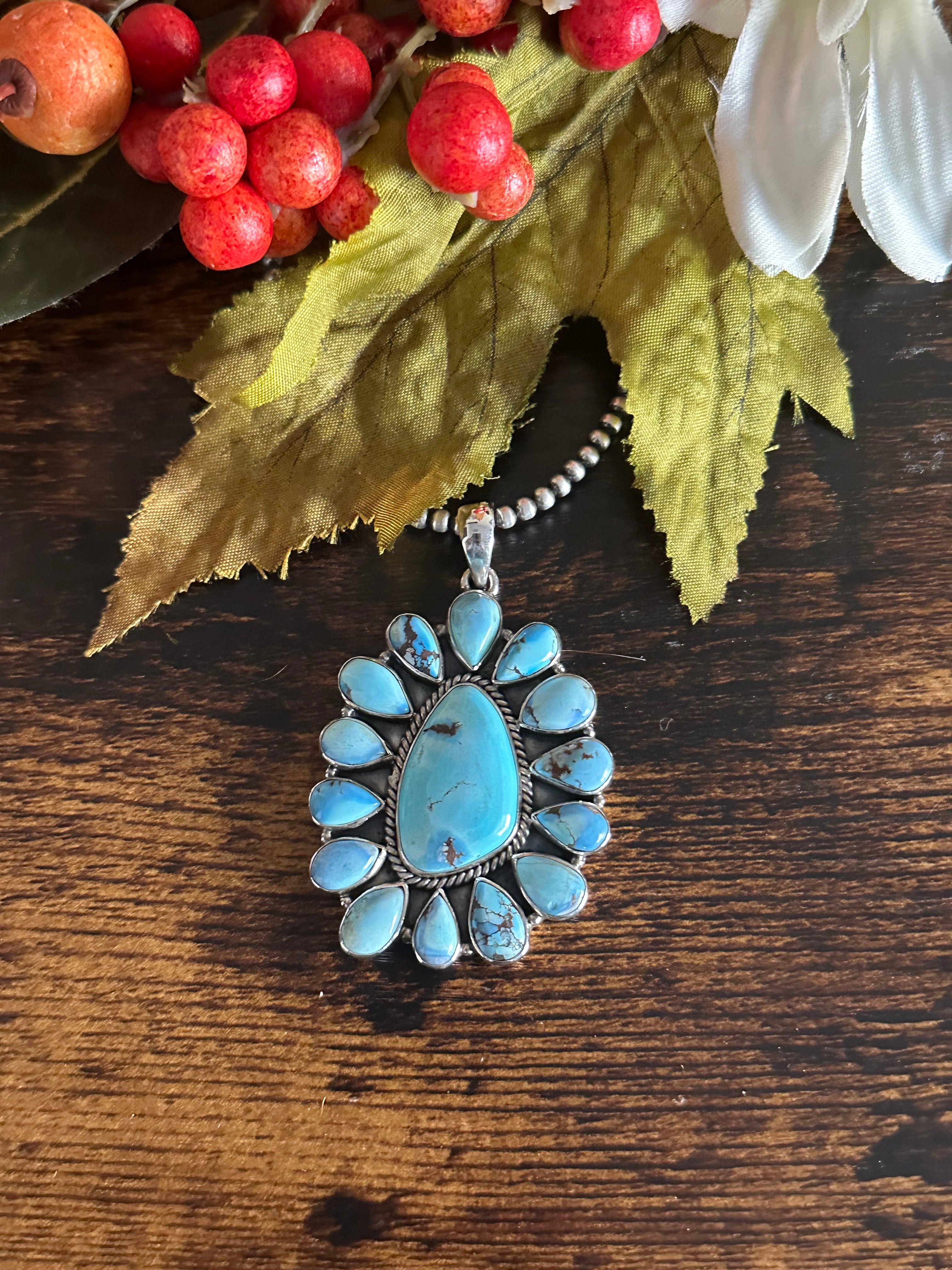 Southwest Handmade Golden Hills Turquoise & Sterling Silver Cluster Pendant