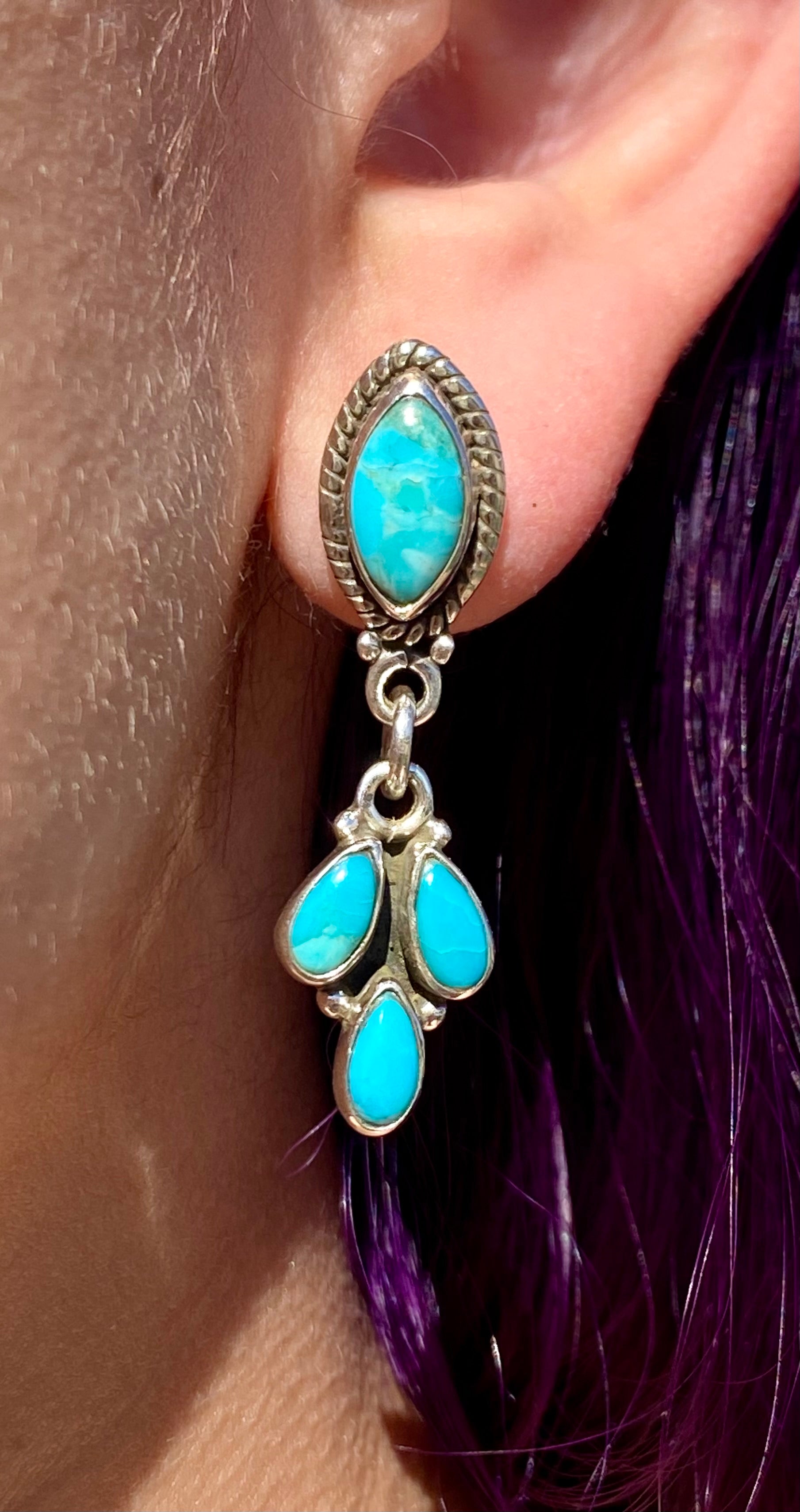 Southwest Handmade Kingman Turquoise & Sterling Silver Post Dangle Earrings