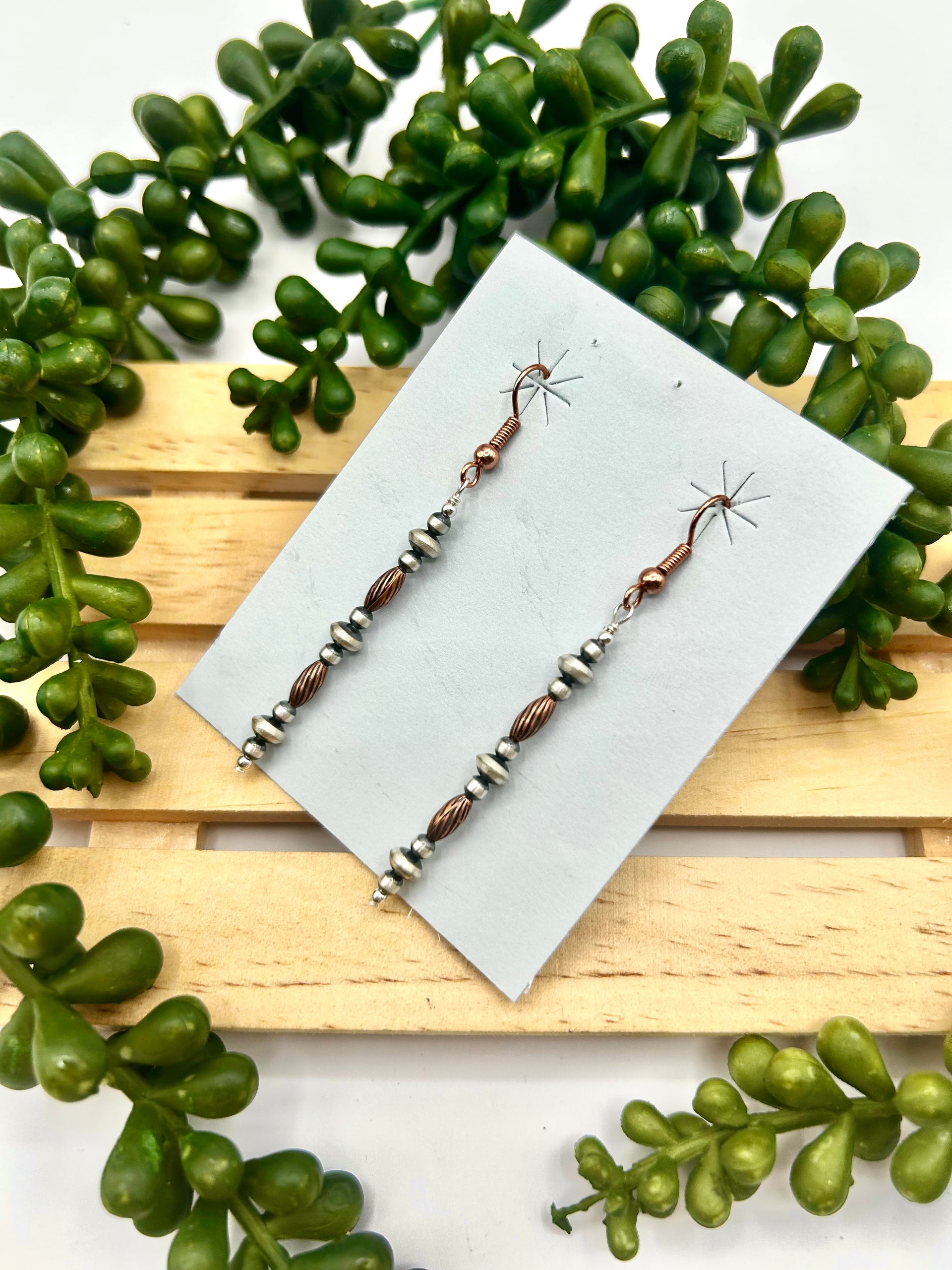 Navajo Made Strung Copper & Sterling Silver Hook Earrings
