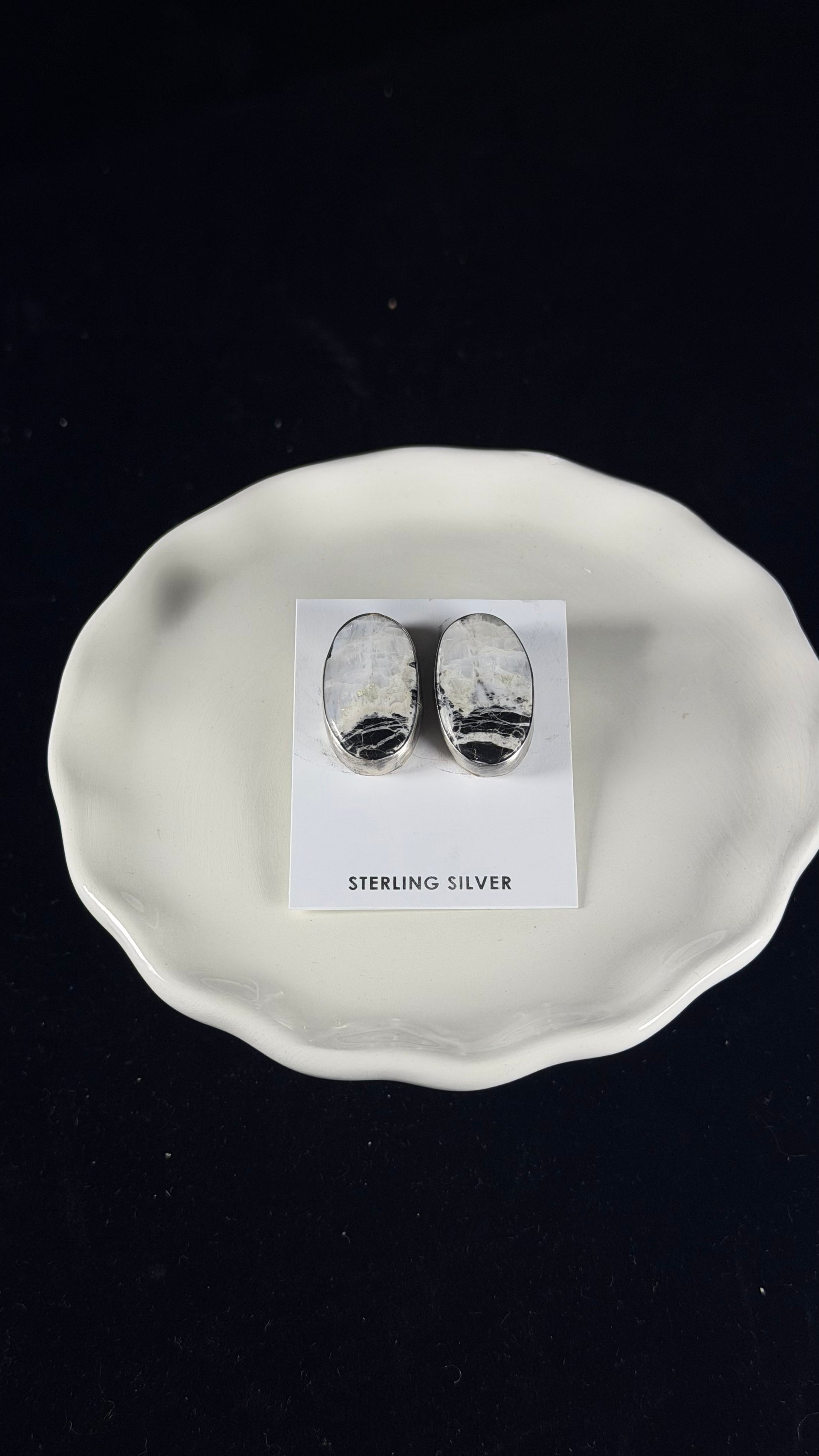 Navajo Made White Buffalo & Sterling Silver Post Earrings