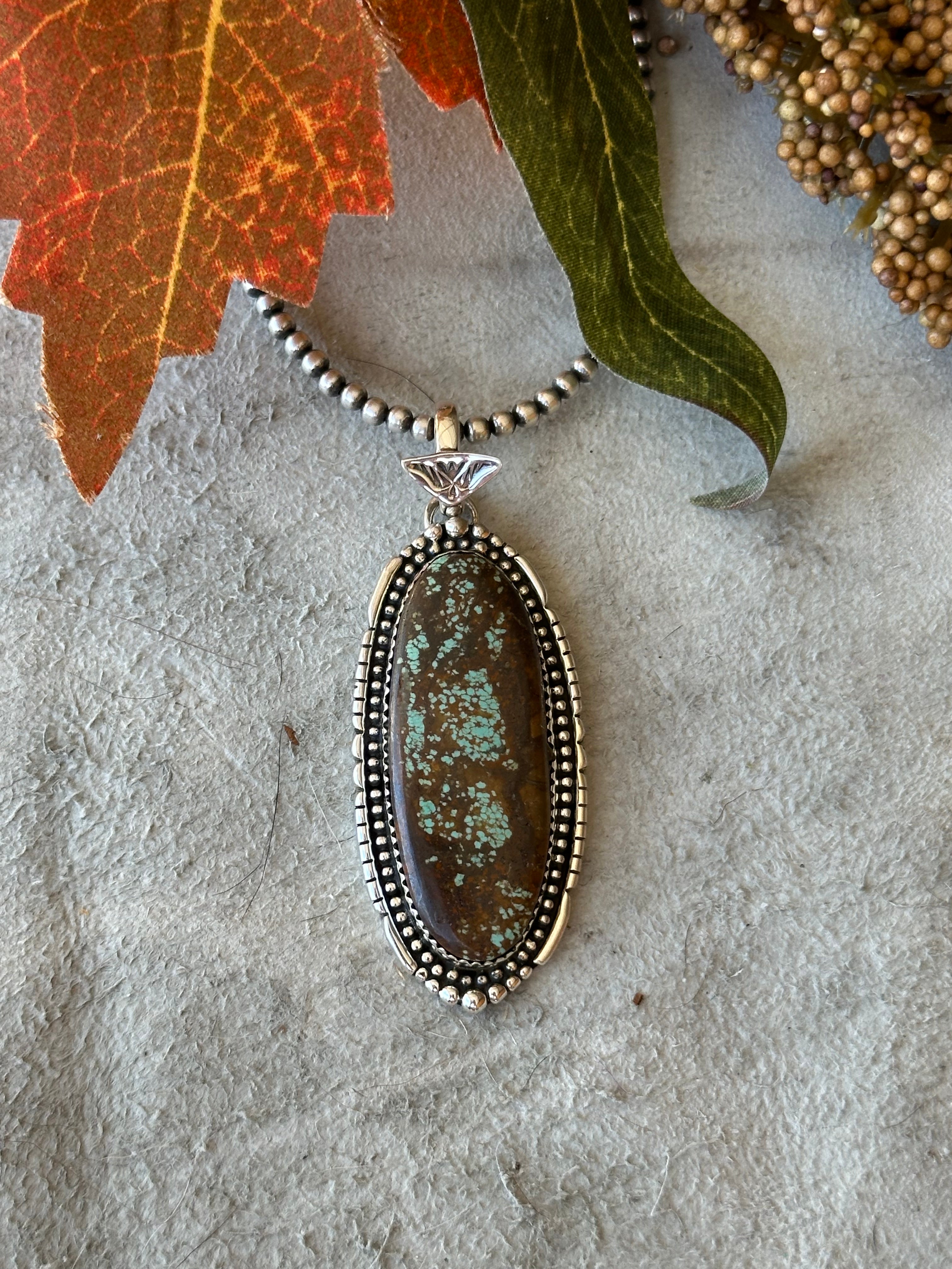 Southwest Handmade #8 Turquoise & Sterling Silver Pendant