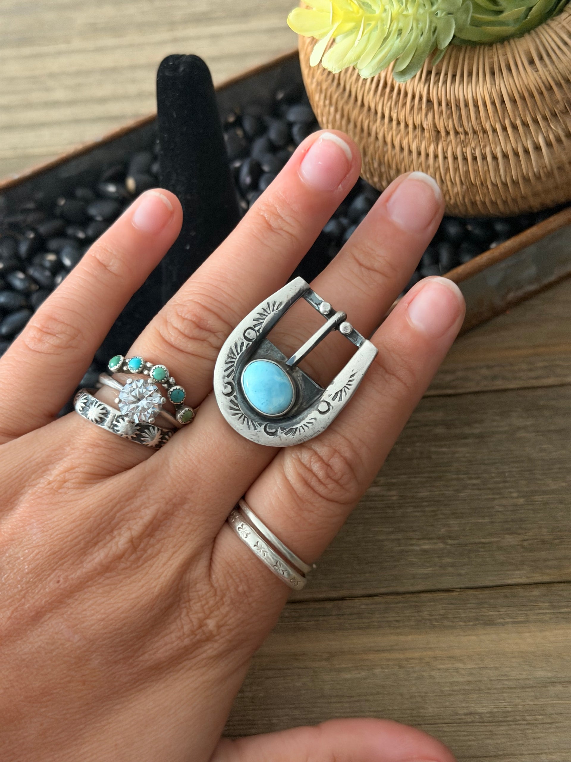 Patrick Yazzie Golden Hills Turquoise & Sterling Silver Adjustable Buckle Ring