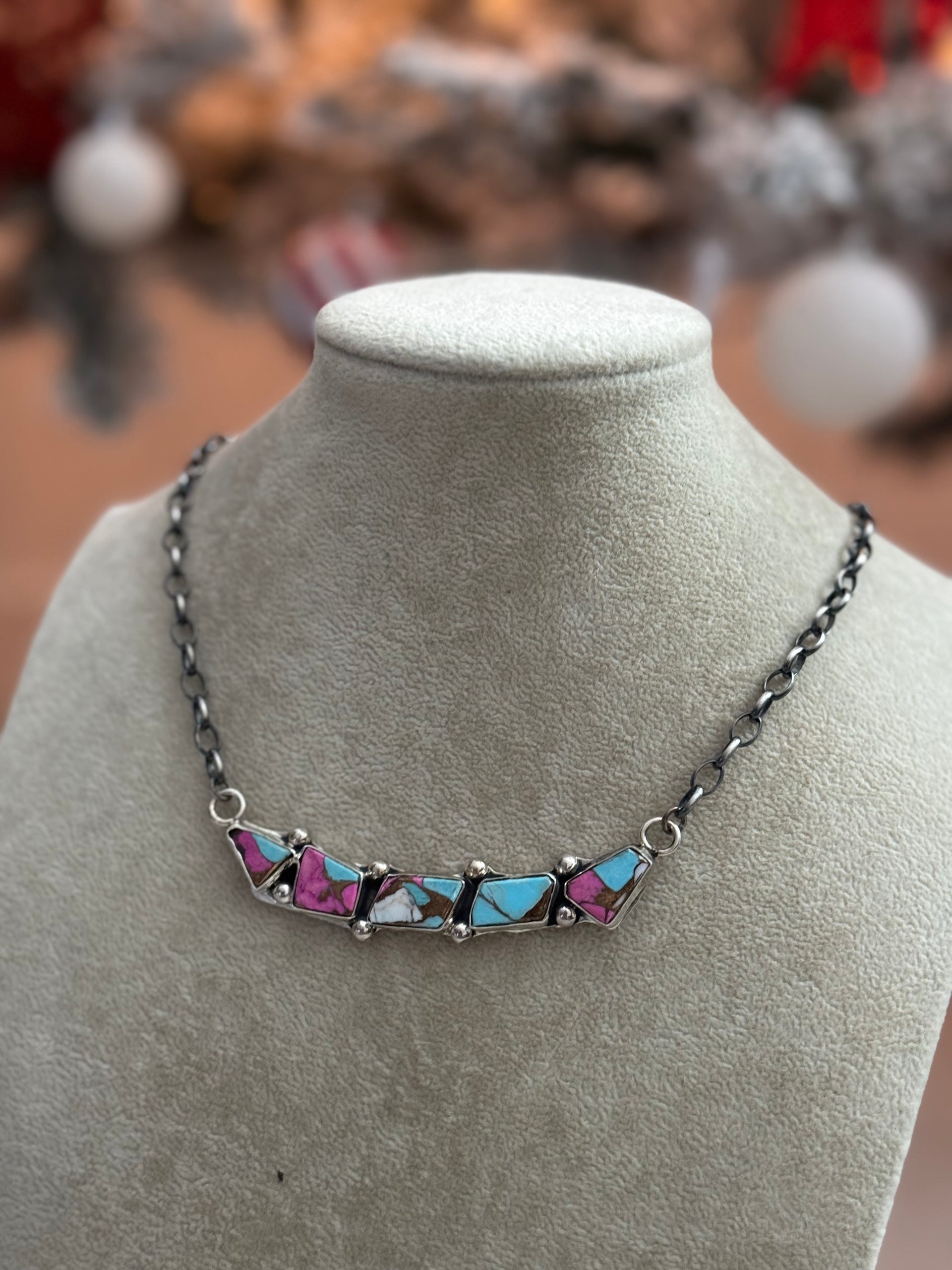 Jude Candelaria Cotton Candy Composite & Sterling Silver Bar Necklace