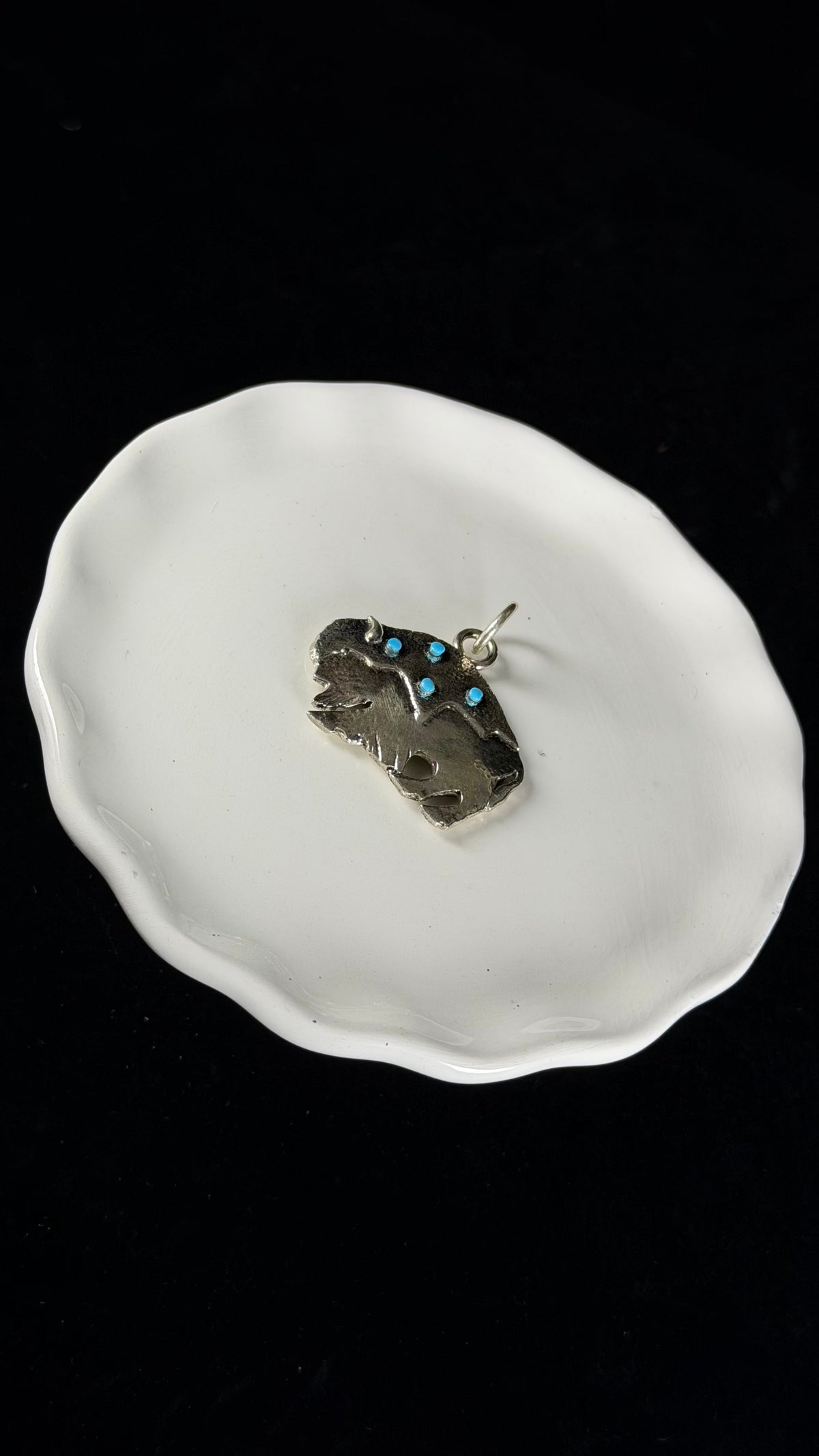 Zuni Made Kingman Turquoise & Sterling Silver Buffalo Pendant