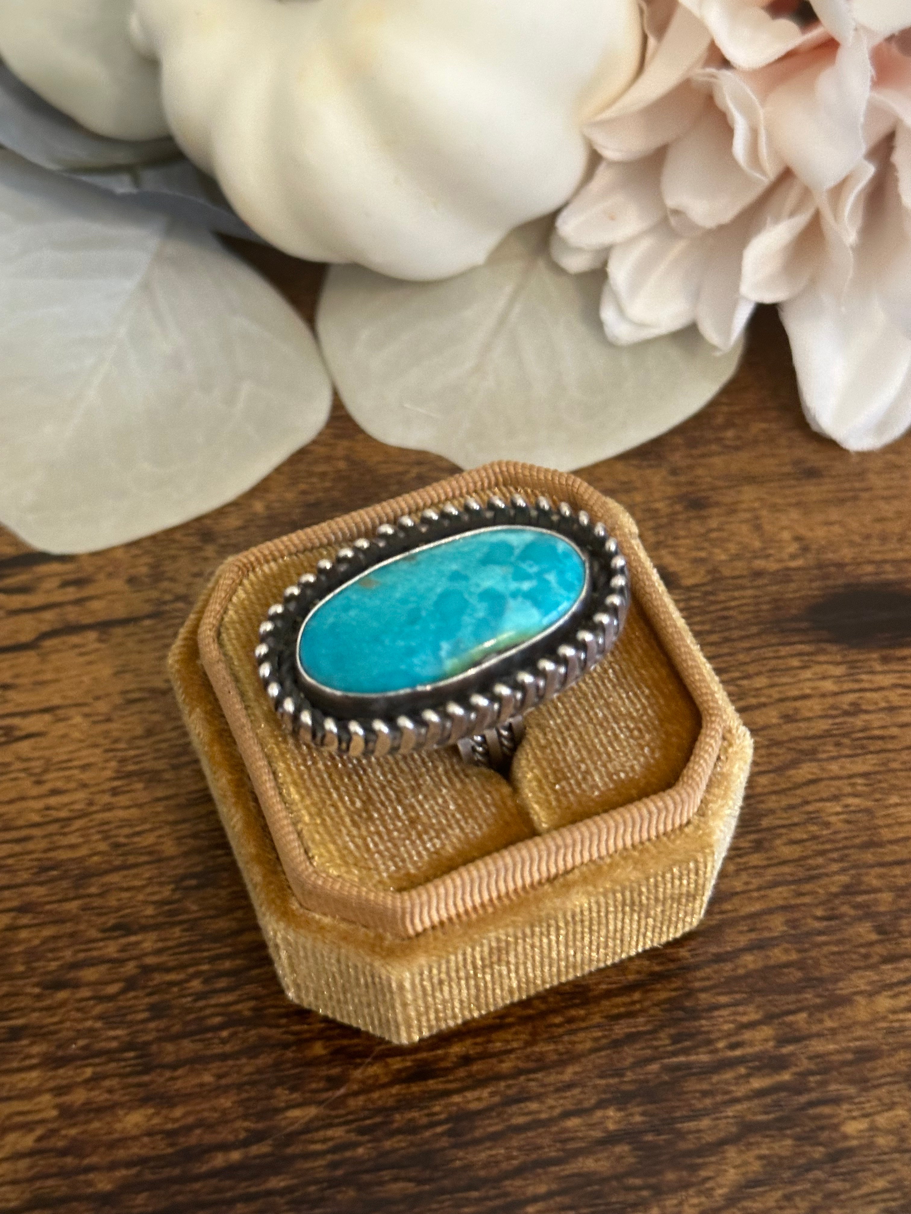 Navajo Made Kingman Turquoise & Sterling Silver Ring Size 5.5