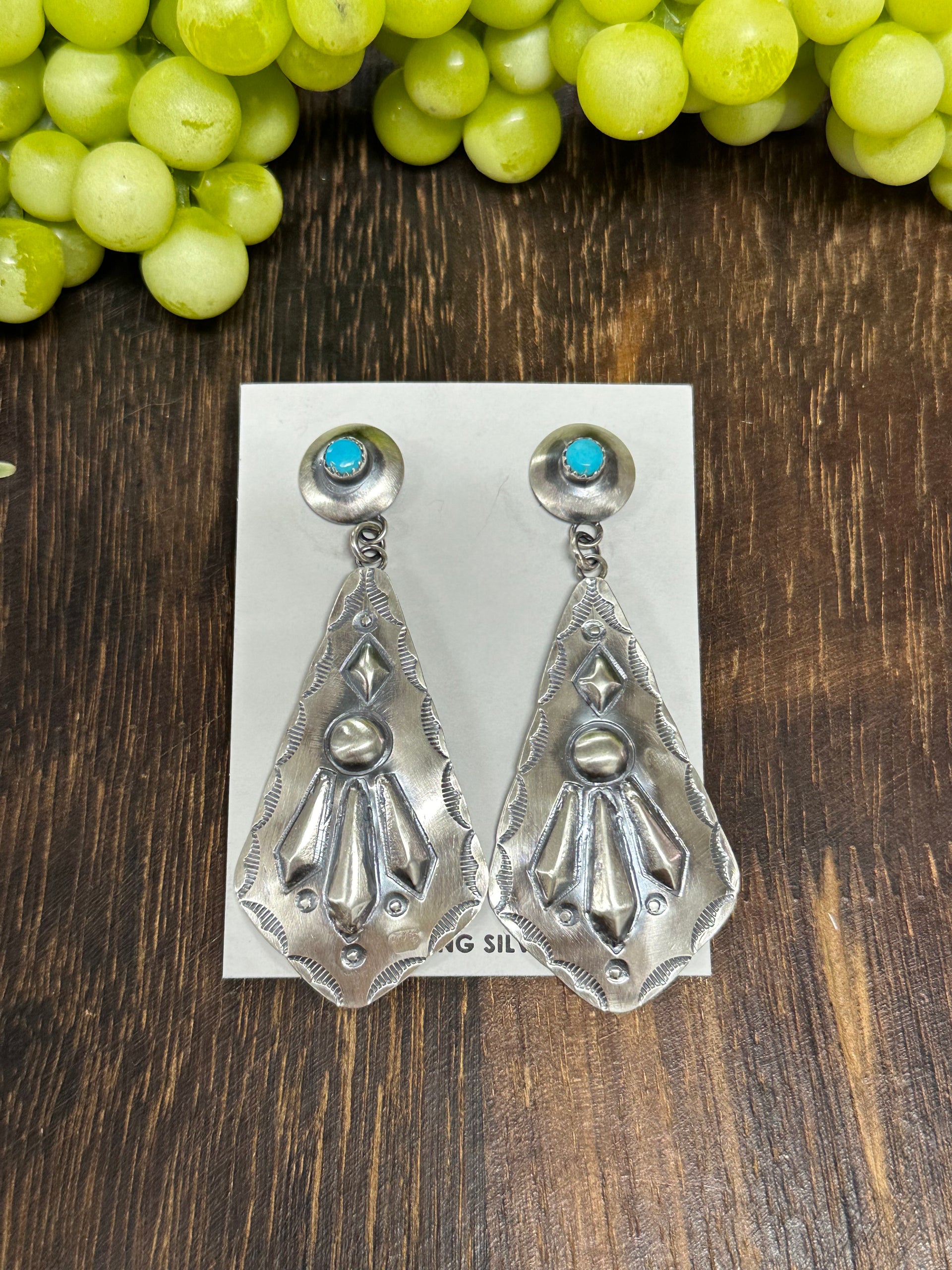 Tonya Yazzie Kingman Turquoise & Sterling Silver Post Dangle Earrings