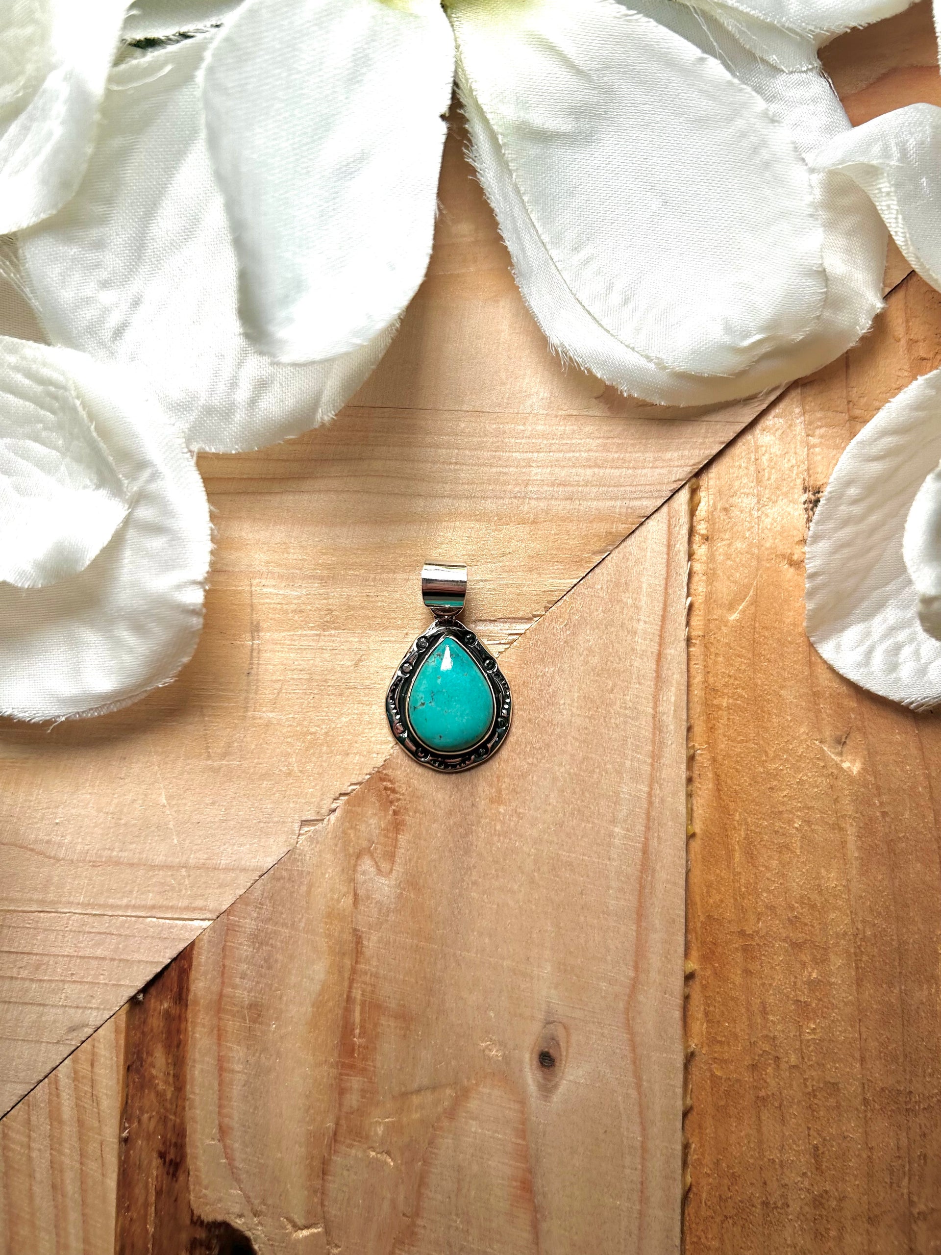 Navajo Made Fox  Turquoise & Sterling Silver Pendant