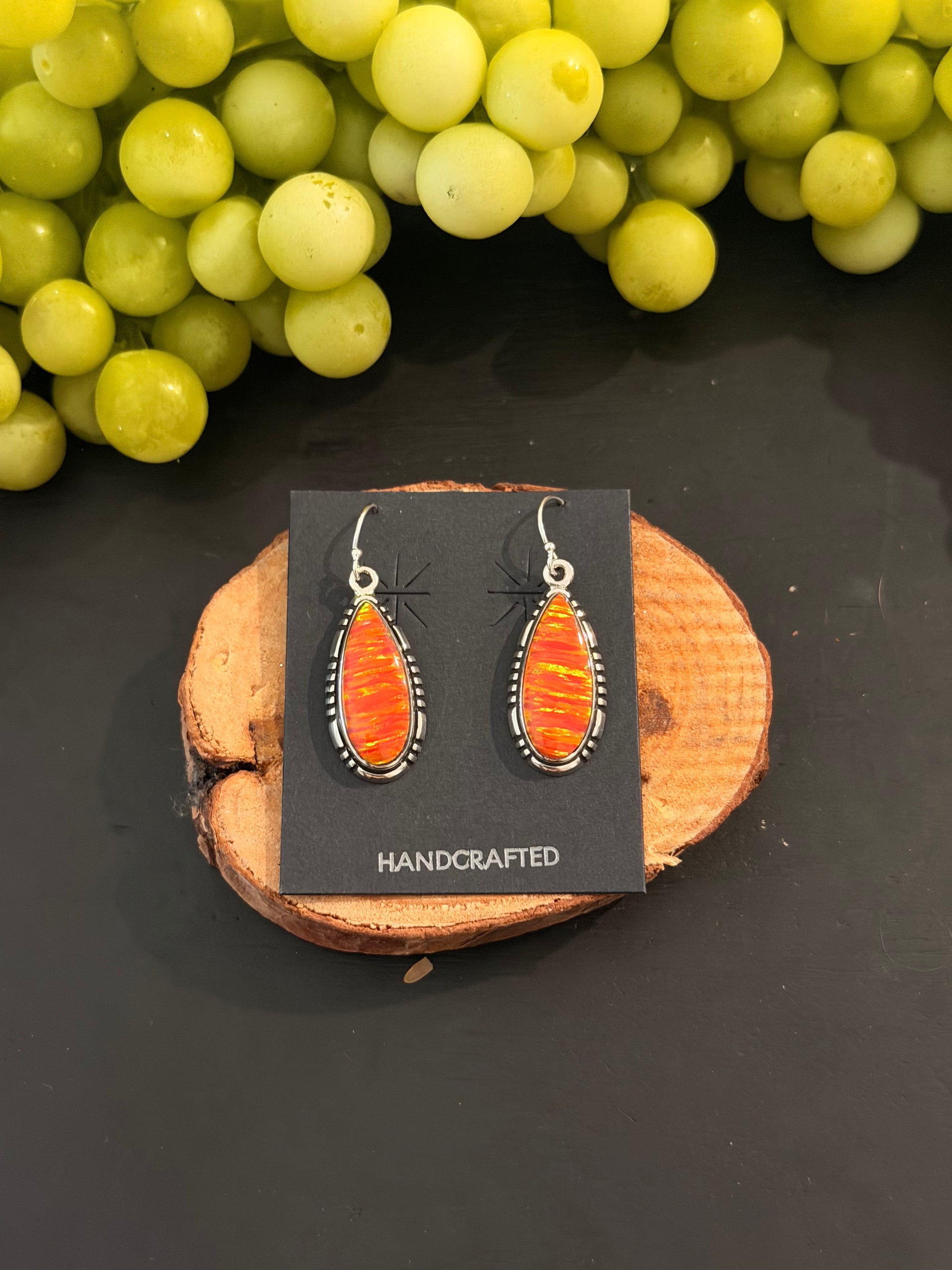 Navajo Made Opal (Man Made) & Sterling Silver Dangle Earrings