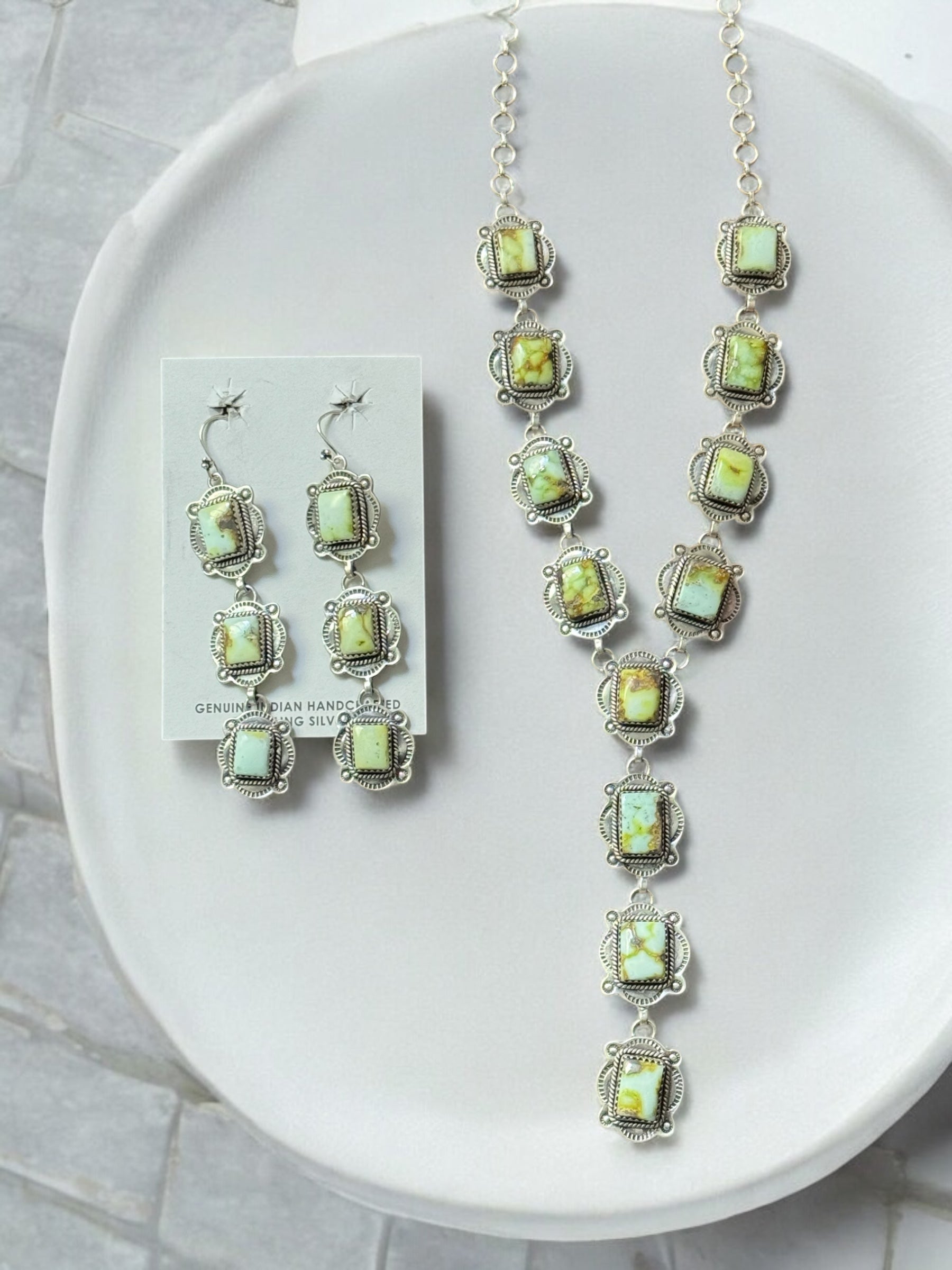 Southwest Made Palomino Variscite & Sterling Silver Necklace Set