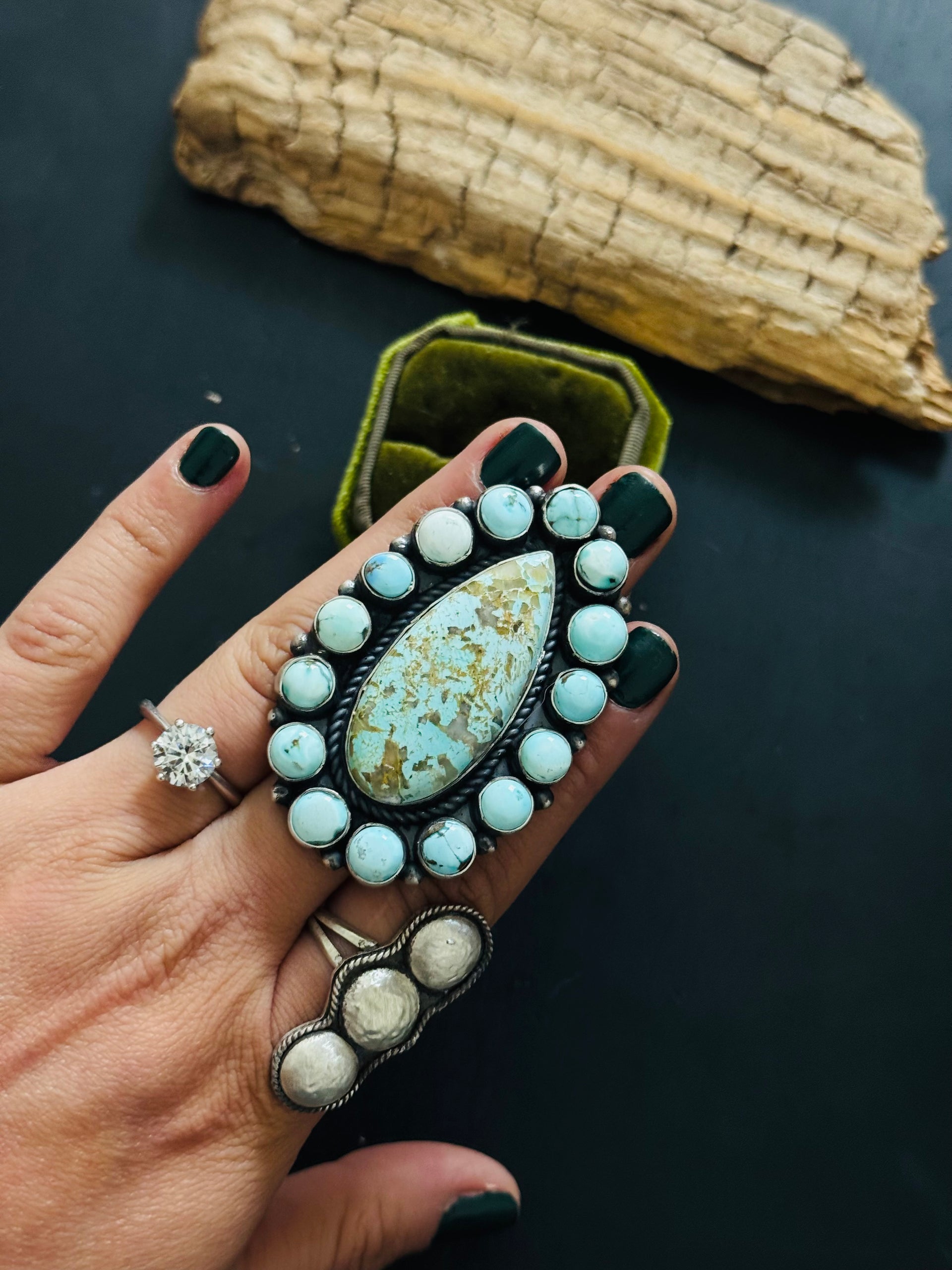 Amos Jake Mixed Turquoise & Sterling Silver Adjustable Cluster Ring