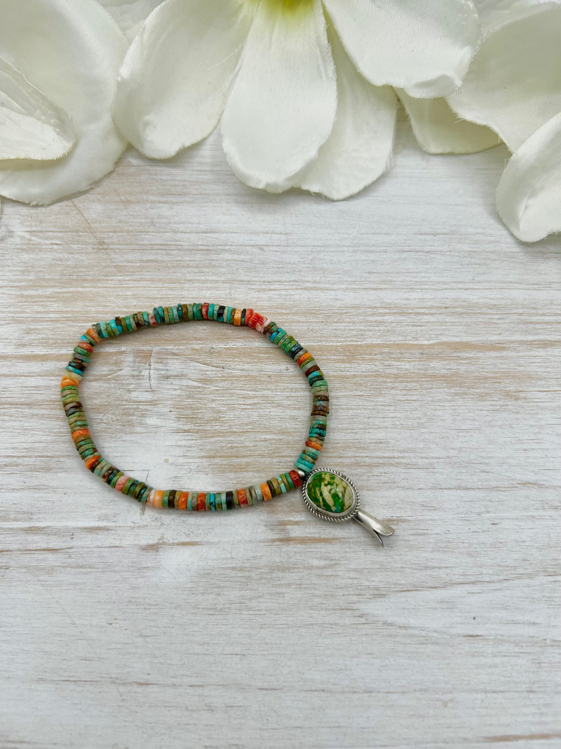 George Rios Multi Stone & Sterling Silver Stretchy Bracelet