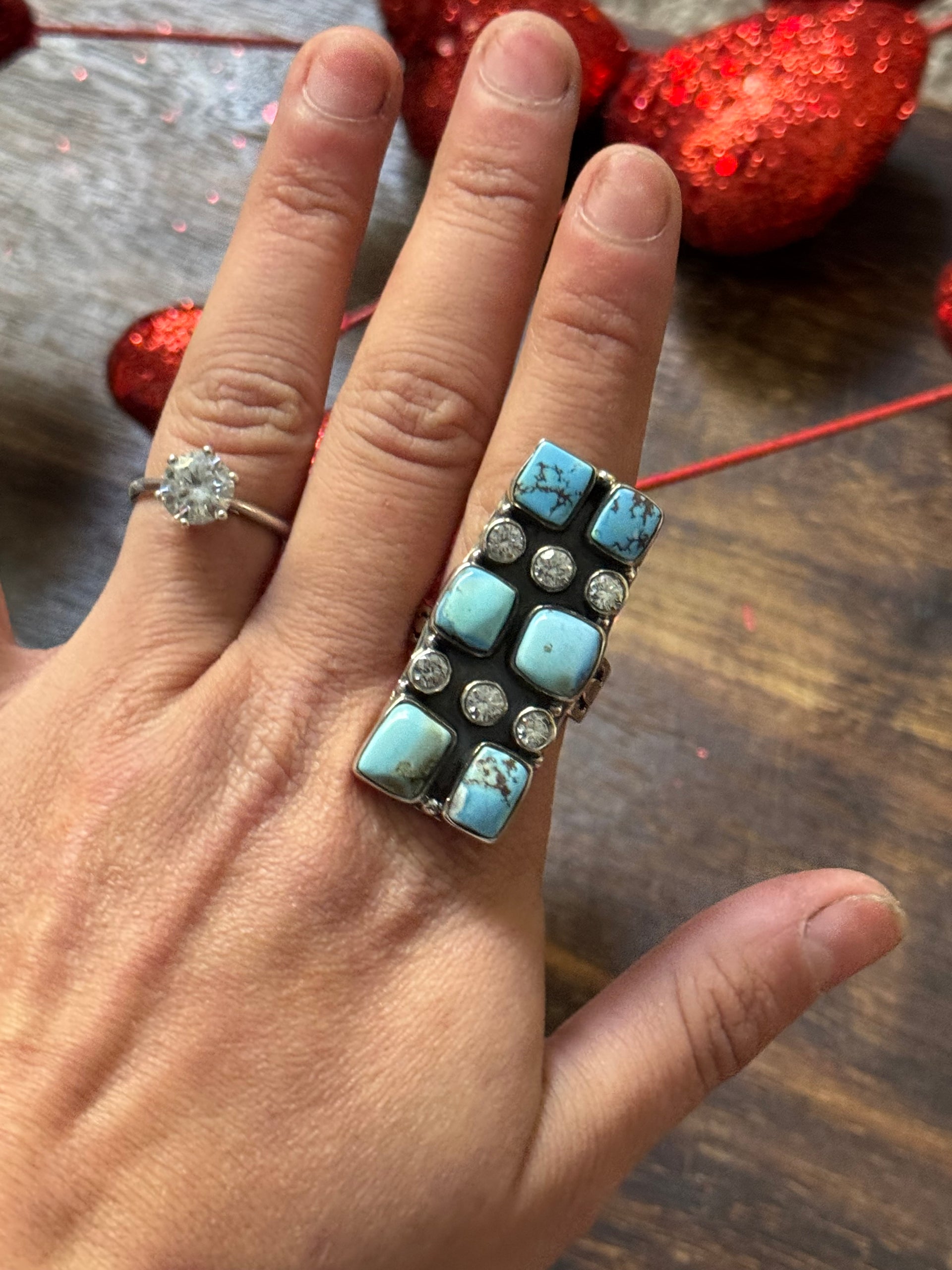 Southwest Handmade Multi Stone & Sterling Silver Adjustable Cluster Ring