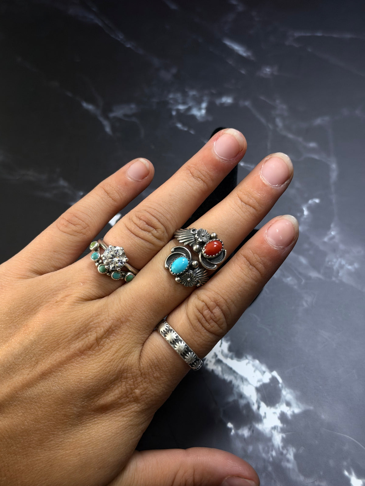 Navajo Made Multi Stone & Sterling Silver Adjustable Ring