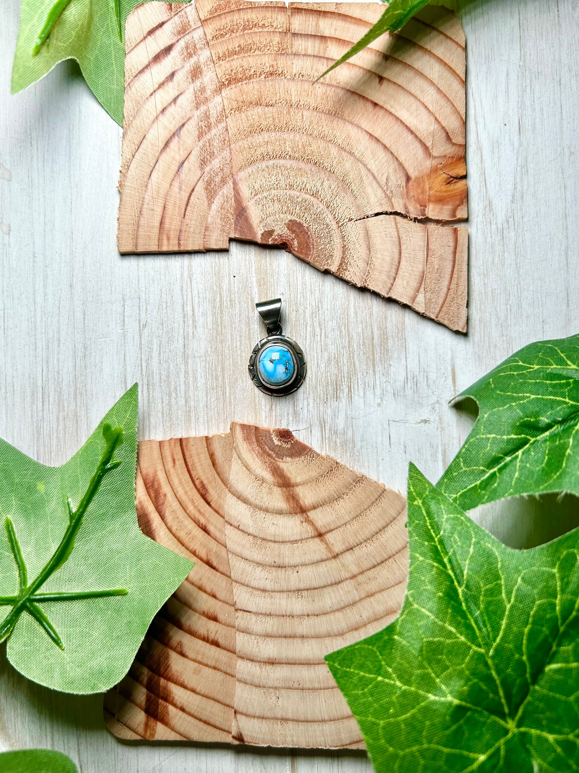 Navajo Made Golden Hill Turquoise & Sterling Silver Pendant