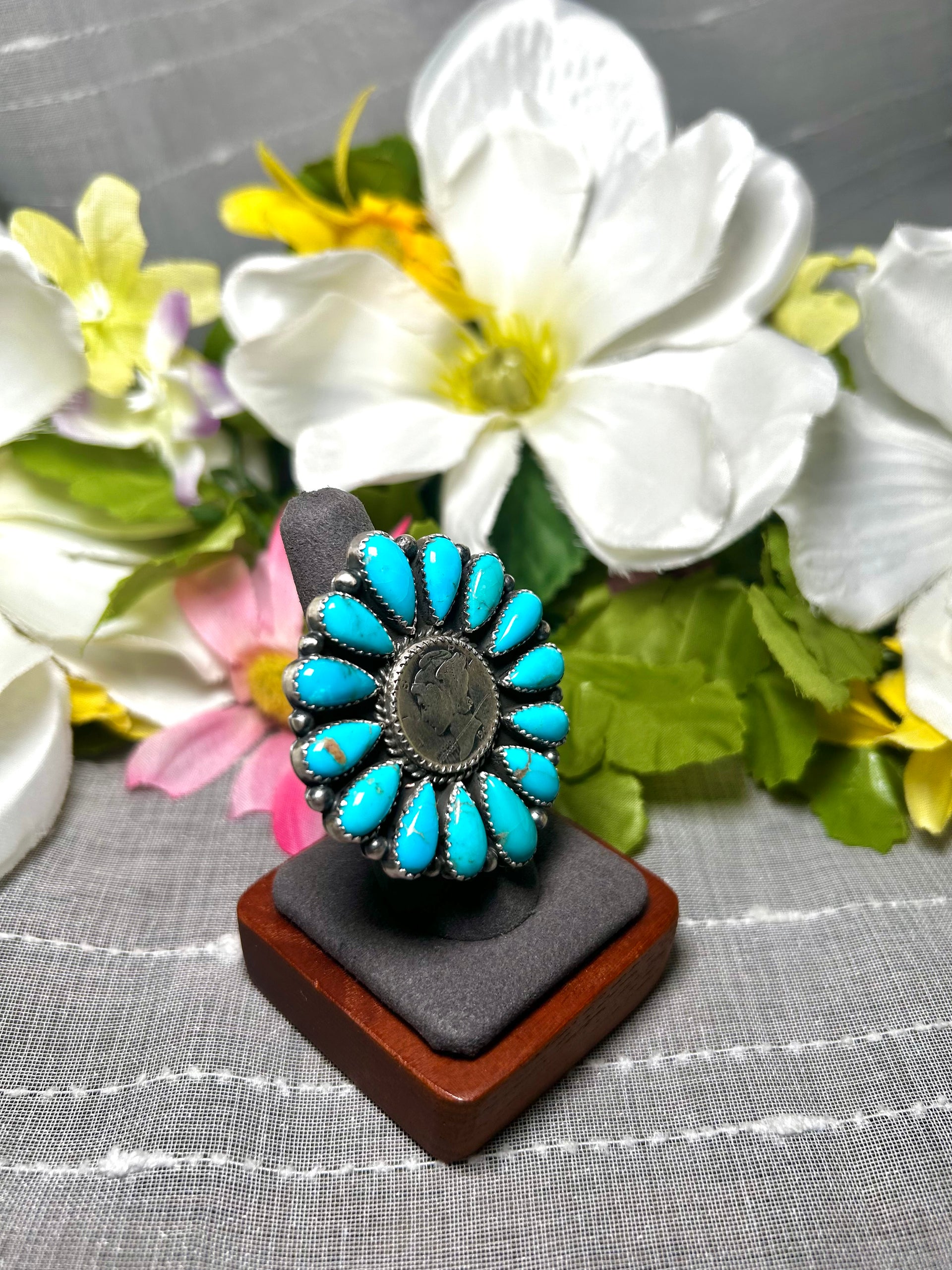 Annie Spencer Kingman Turquoise & Sterling Silver Adjustable Ring
