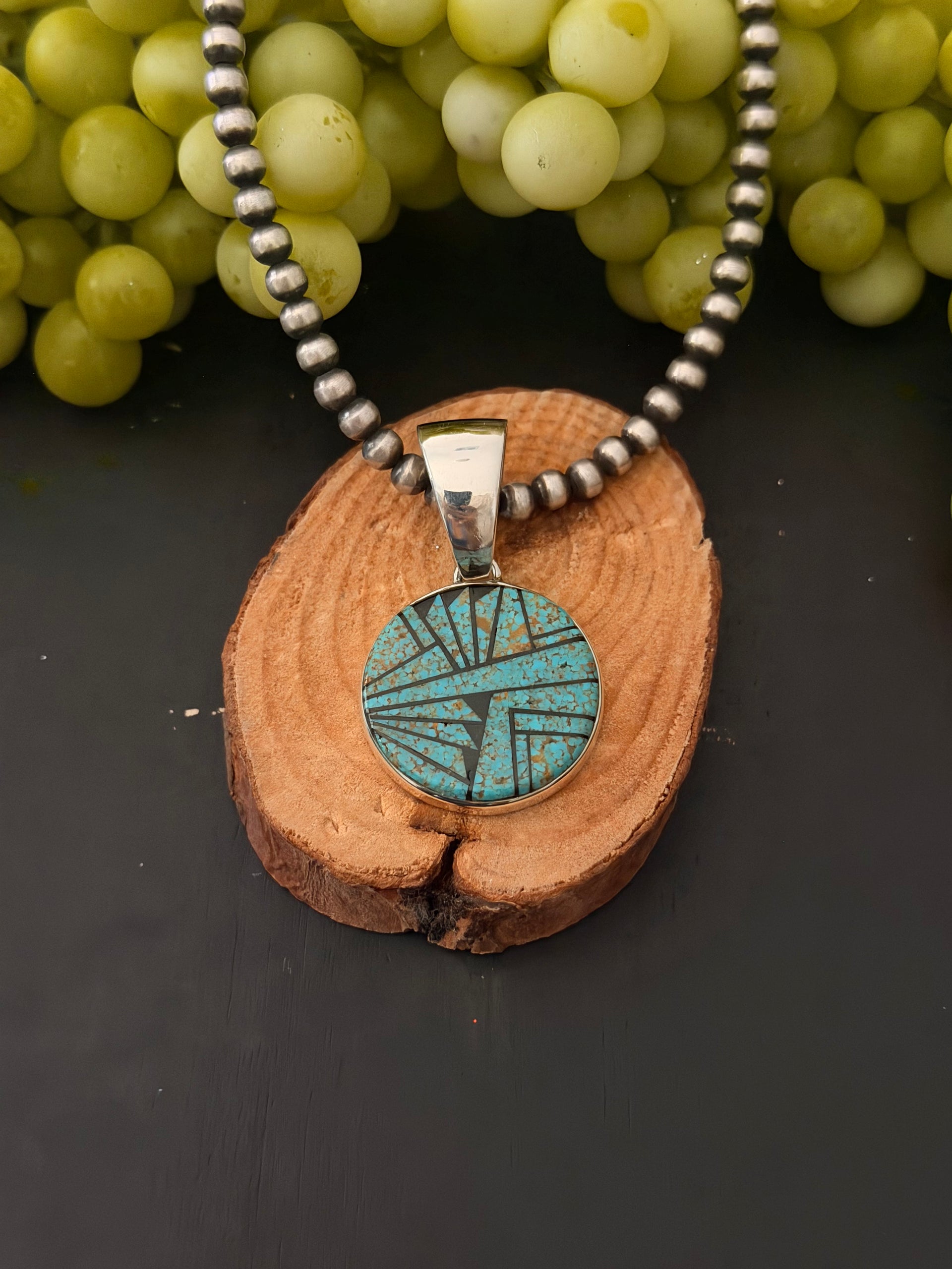 Navajo Made Multi Stone & Sterling Silver Inlay Pendant