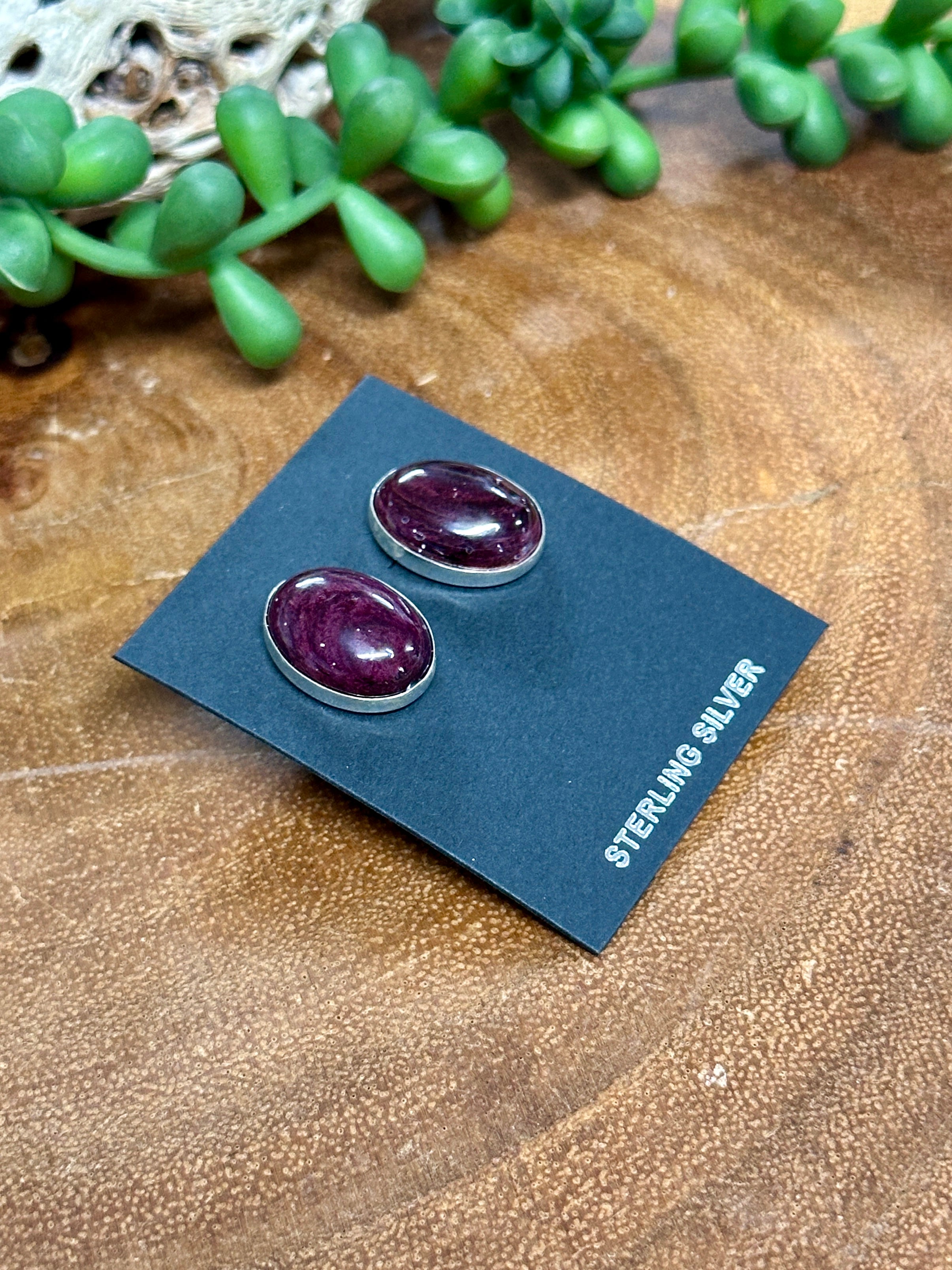 Southwest Handmade Purple Spiny Oyster & Sterling Silver Post Earrings