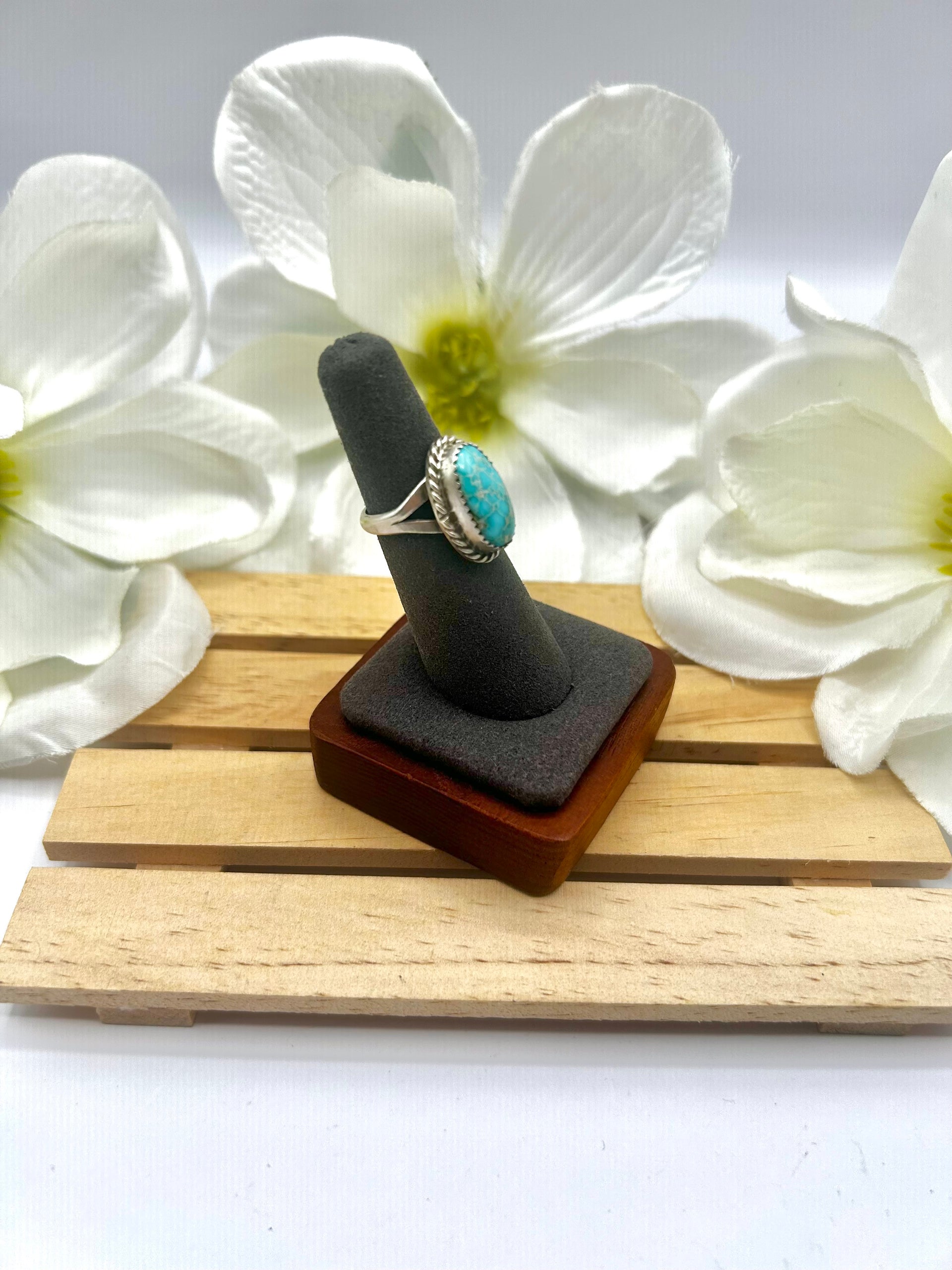 Navajo Made White Water Turquoise & Sterling Silver Ring Size 5.5