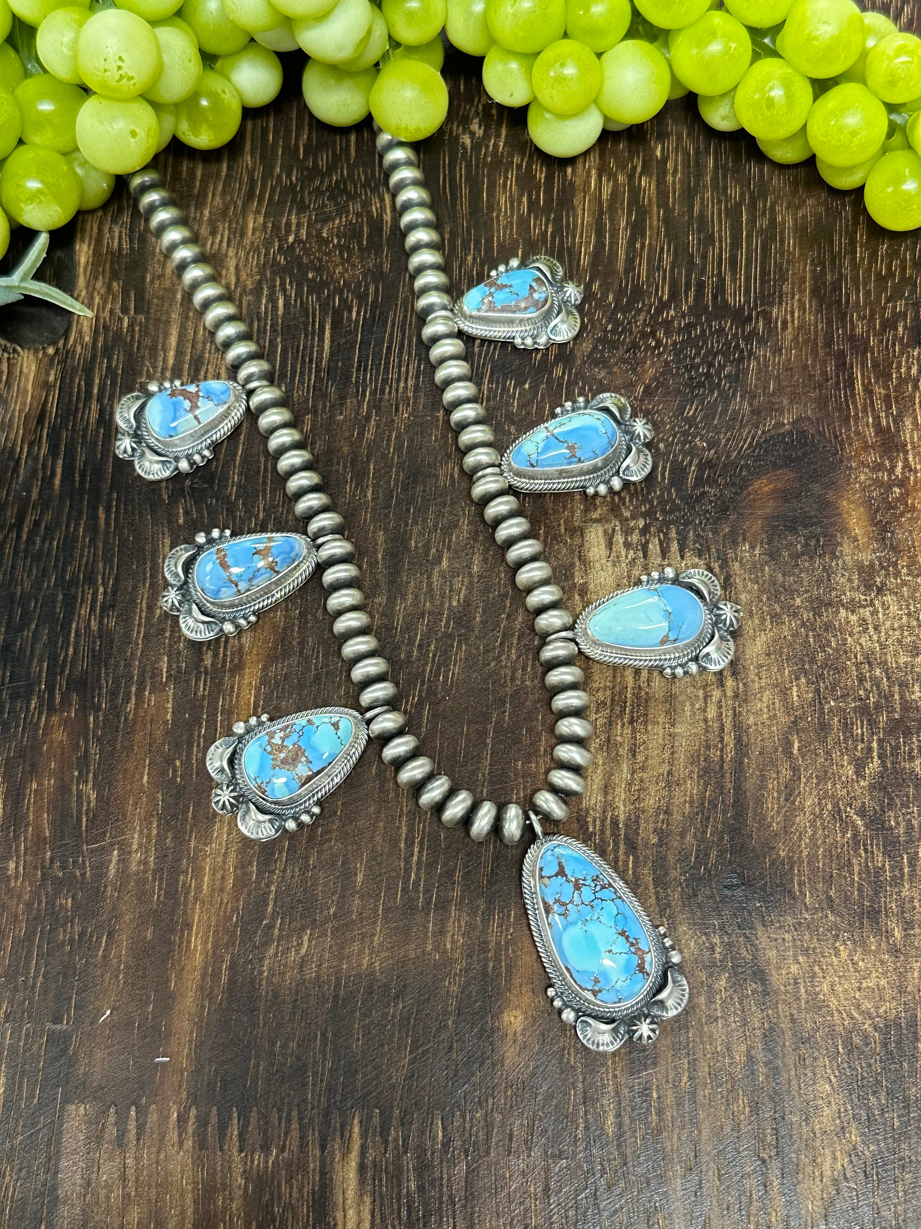 Navajo Made Golden Hills Turquoise & Sterling Silver Necklace Set