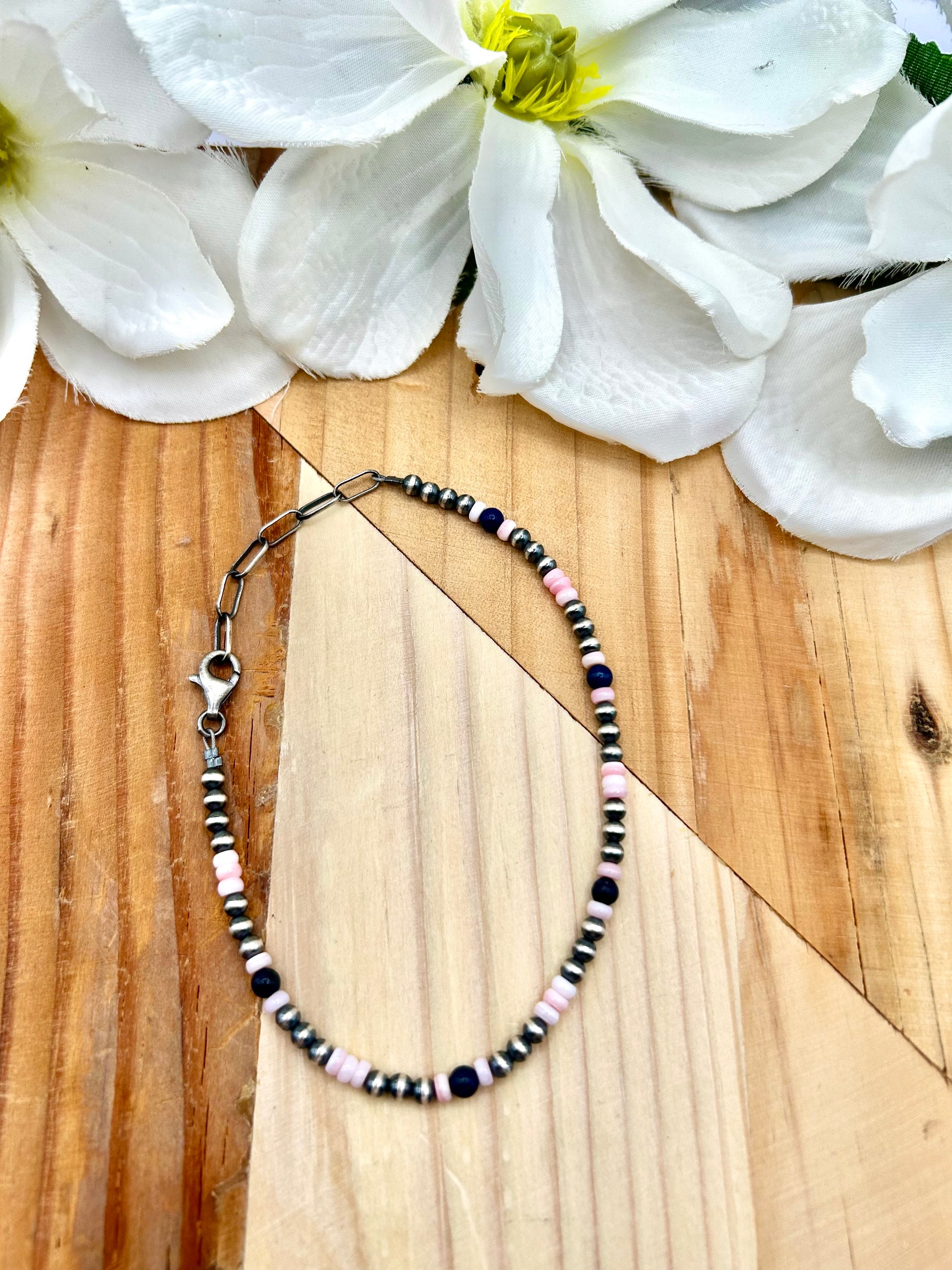 Navajo Made Multi Stone & Sterling Silver Strung Anklet