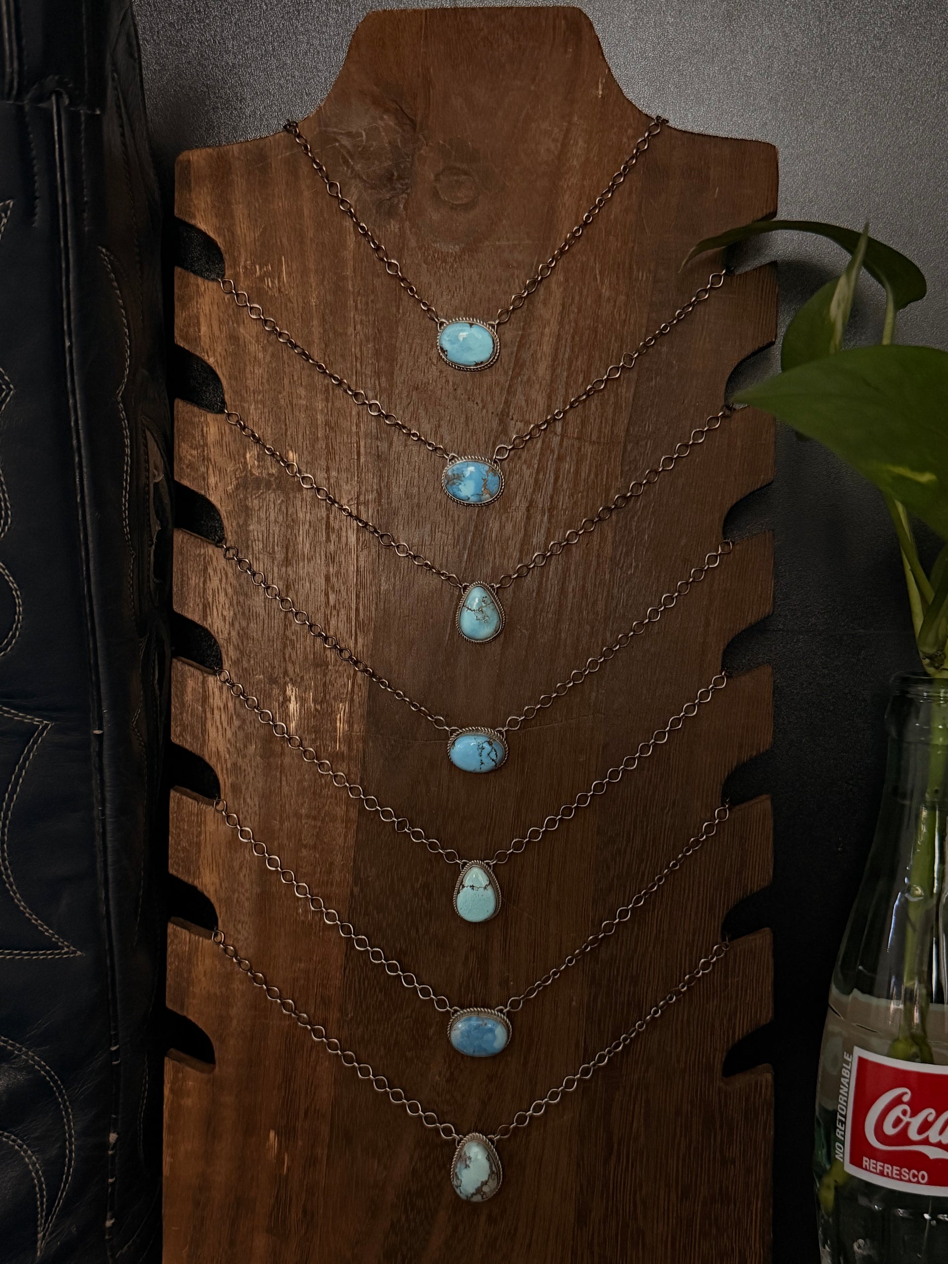 Navajo Made Golden Hill Turquoise & Sterling Silver Necklace
