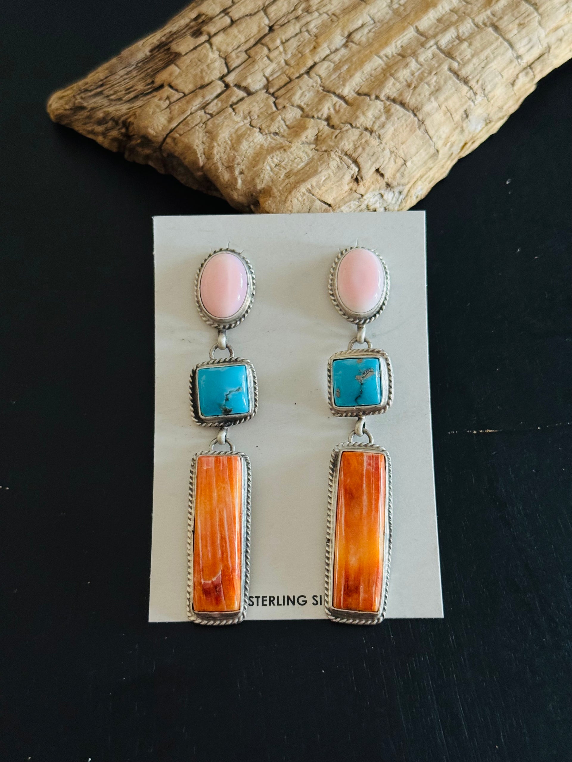 Marcella James Multi Stone & Sterling Silver Post Dangle Earrings