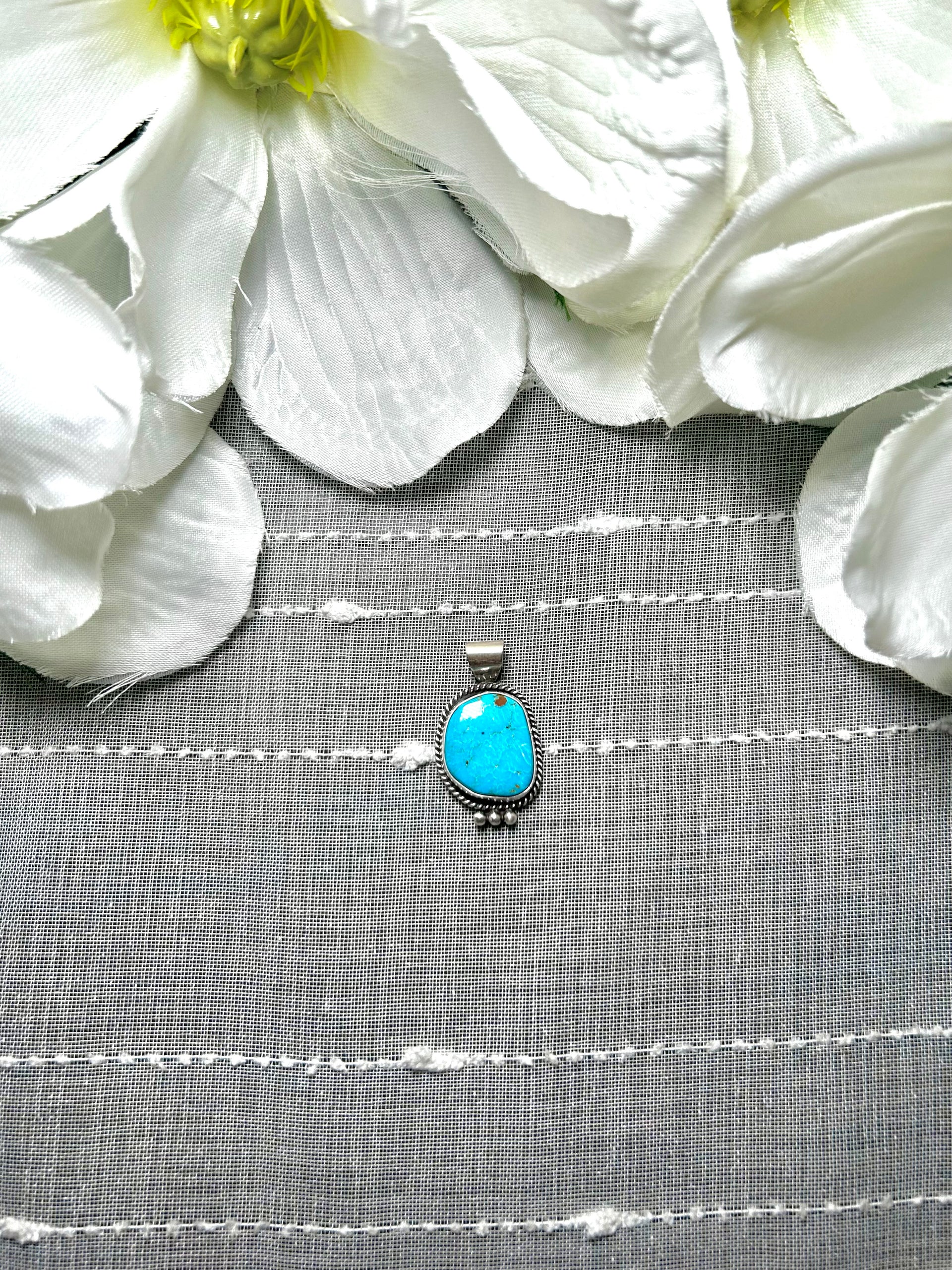 Navajo Made Kingman Turquoise & Sterling Silver Pendant