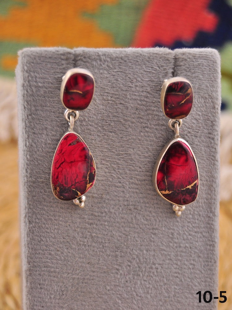 Southwest Made Rose Dahlia & Sterling Silver Dangle Earrings
