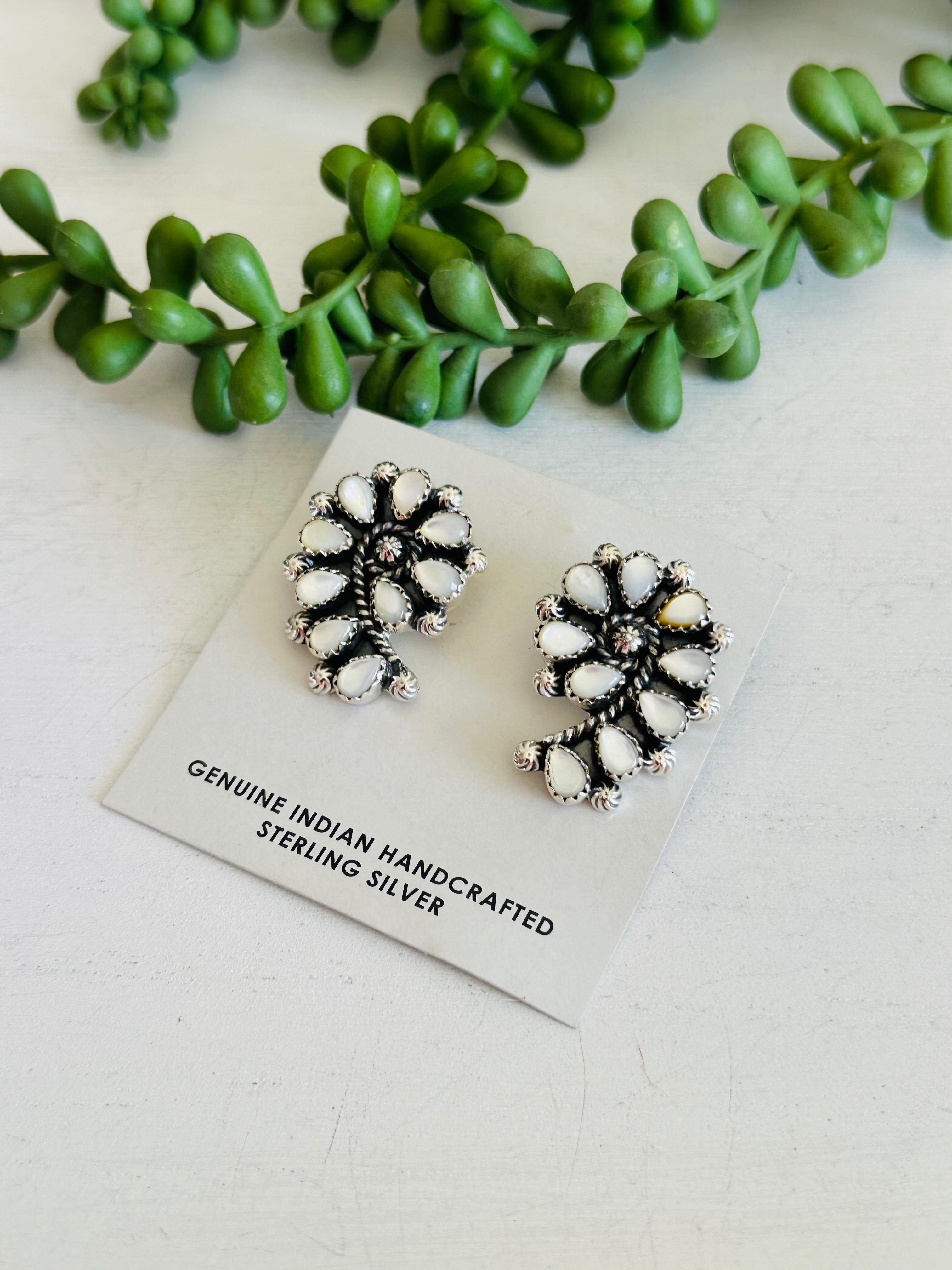Southwest Handmade Mother of Pearl & Sterling Silver Post Cluster Earrings