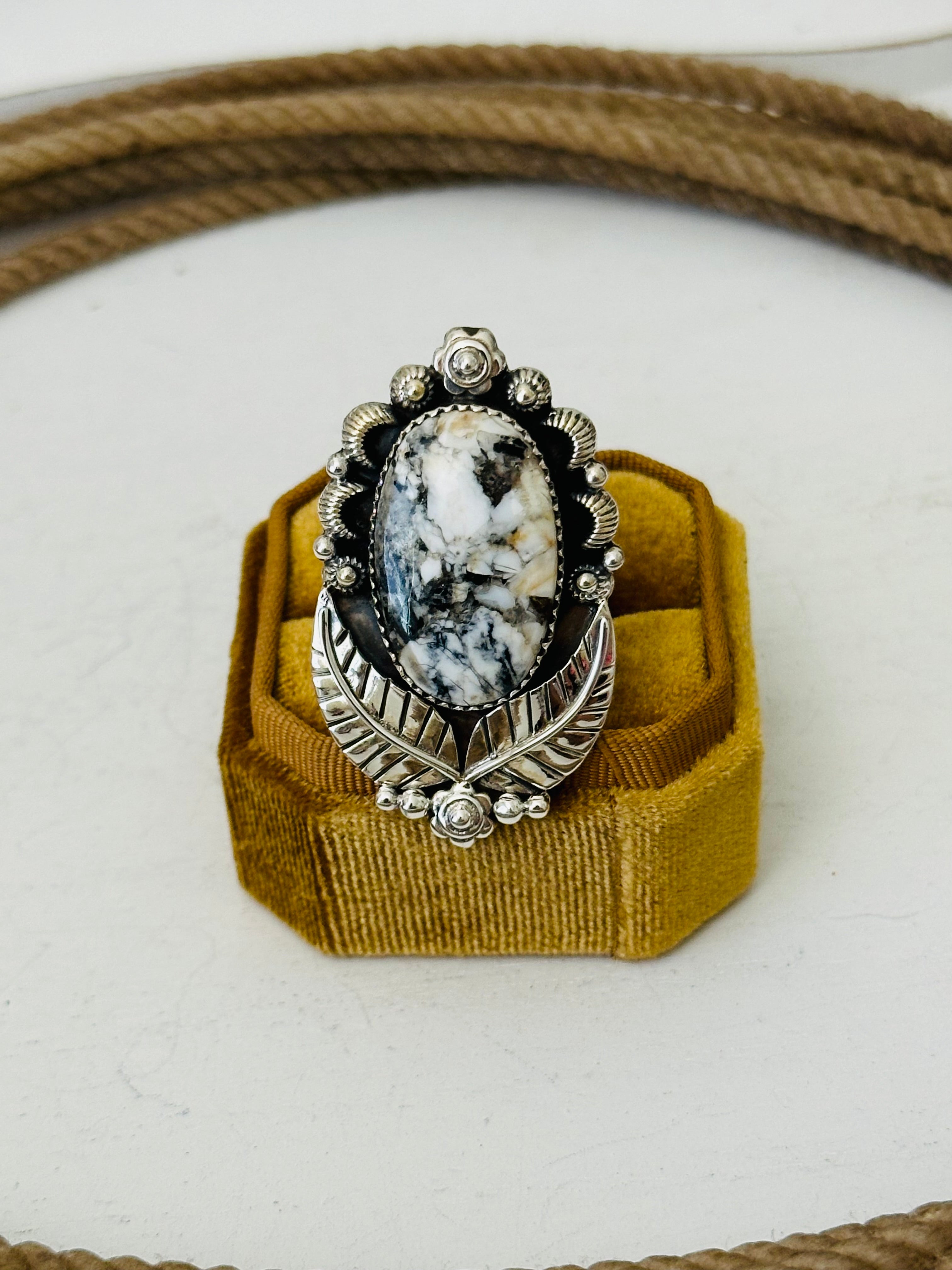 Southwest Handmade White Buffalo & Sterling Silver Adjustable Ring