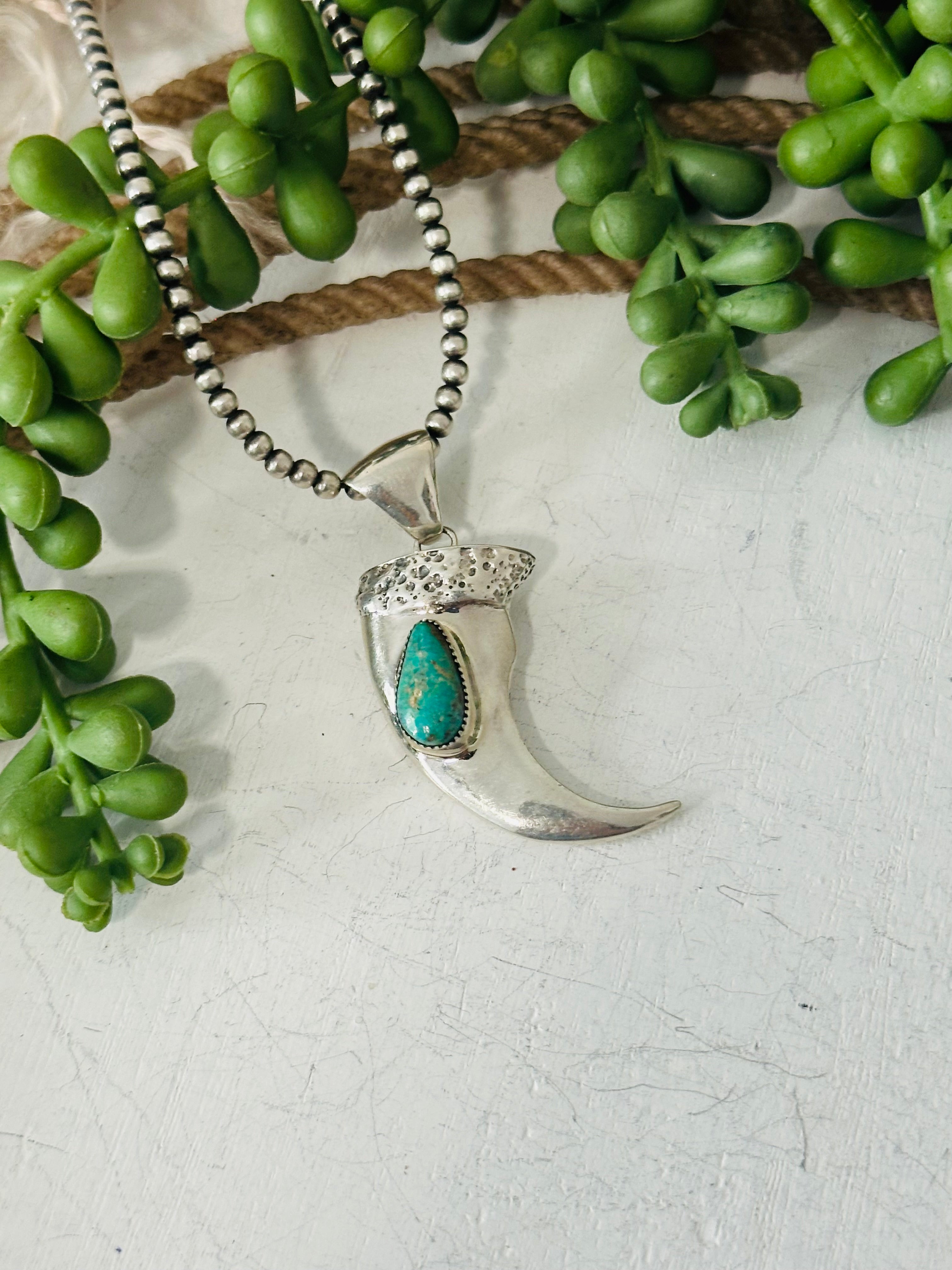 Navajo Handmade Kingman Turquoise & Sterling Silver Pendant