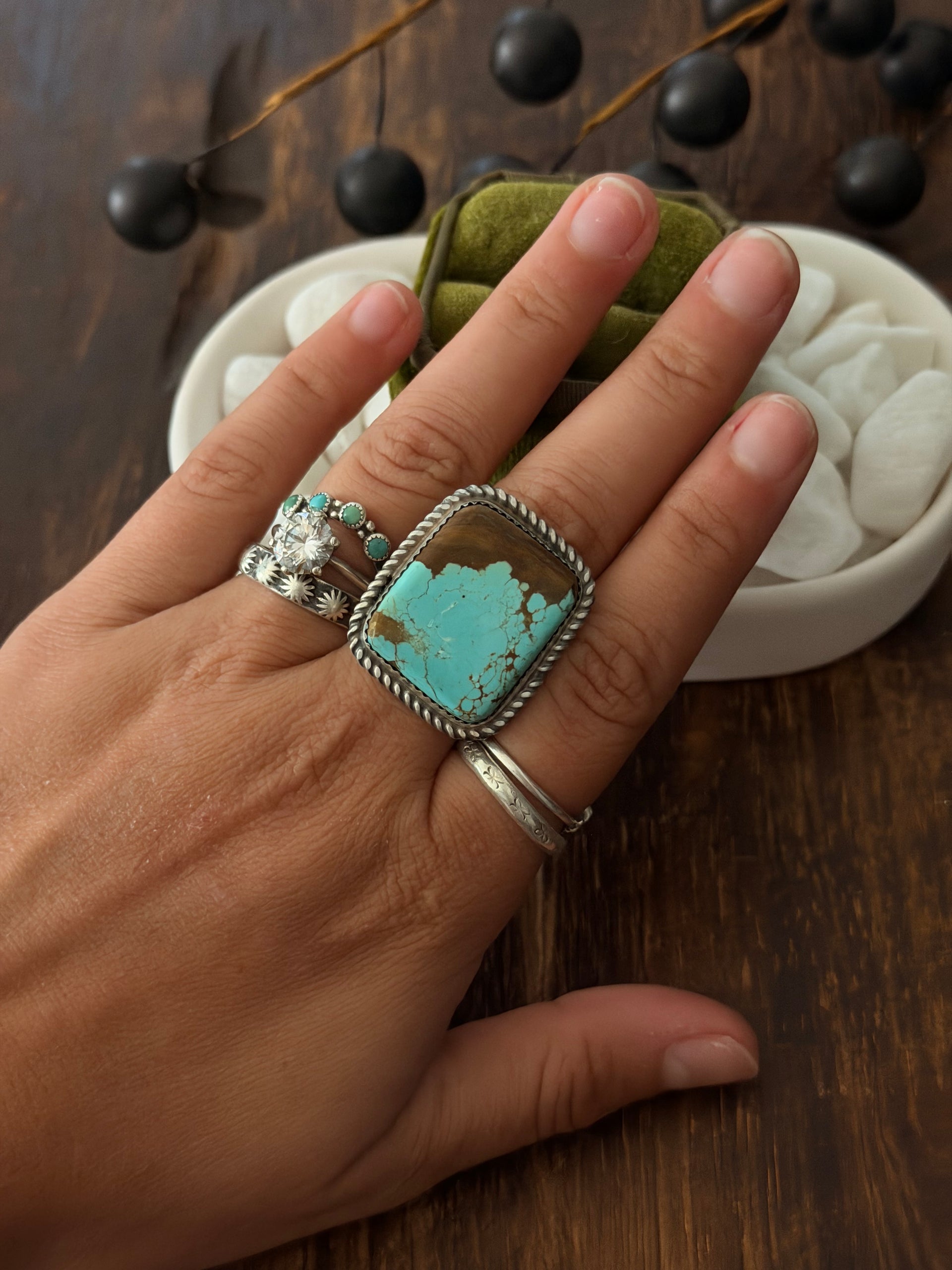 Leslie Nez Mine 8 Turquoise & Sterling Silver Ring Size 9.5