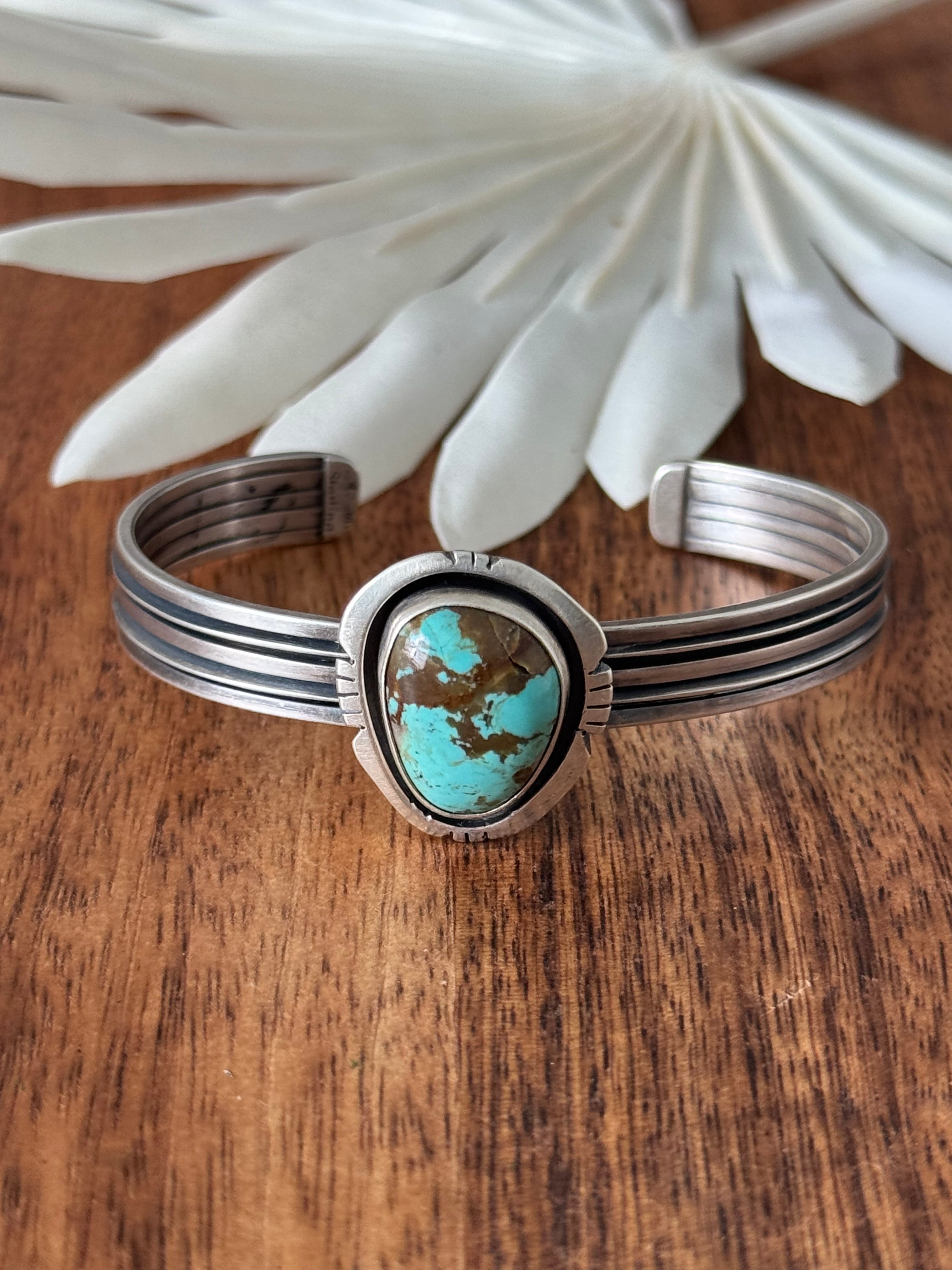 Navajo Made Kingman Turquoise & Sterling Silver Cuff Bracelet