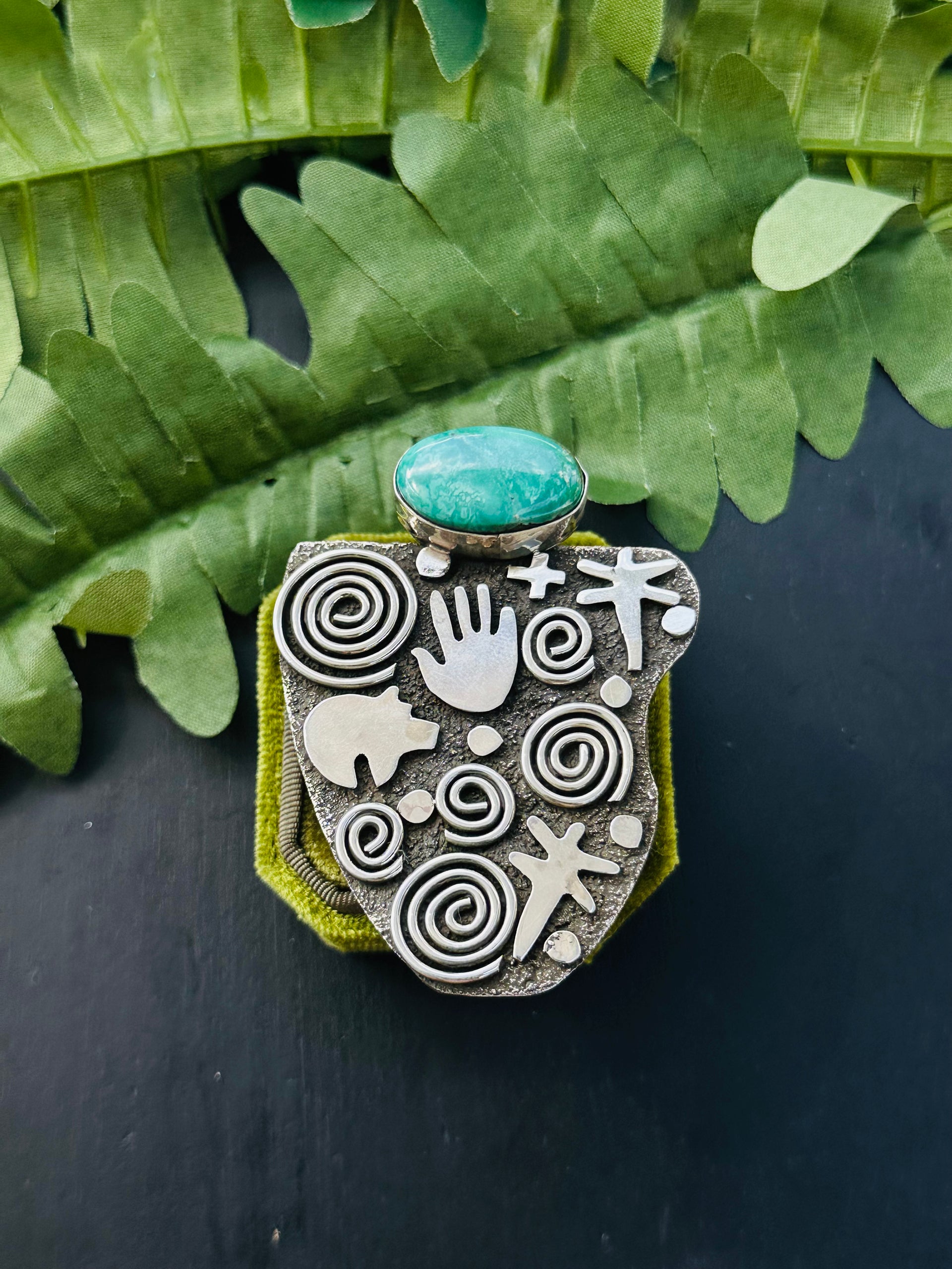 Alex Sanchez Broken Arrow Variscite & Sterling Silver Ring Size 8.5