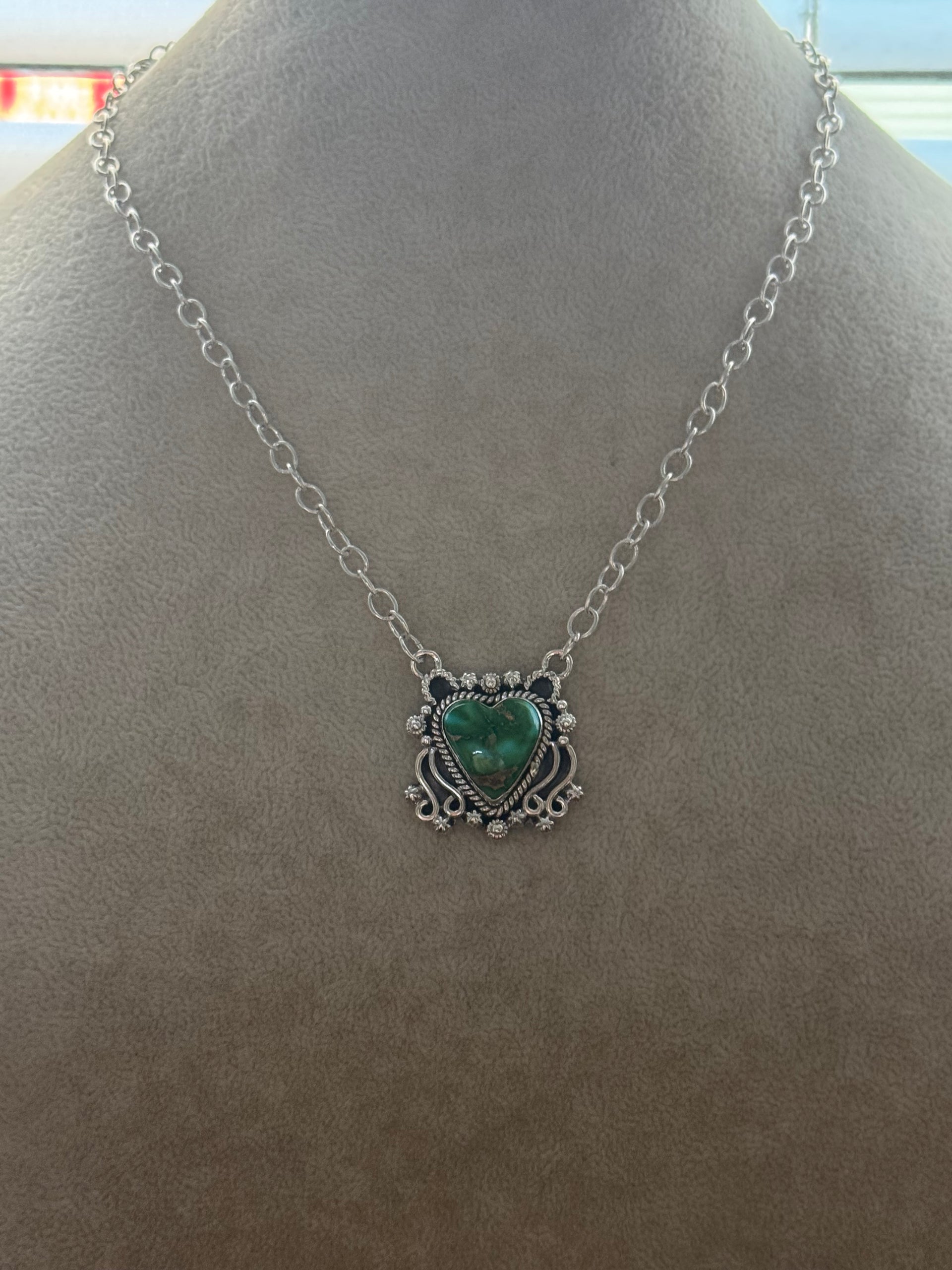 Southwest Made Sonoran Mountain Turquoise & Sterling Silver Heart Necklace