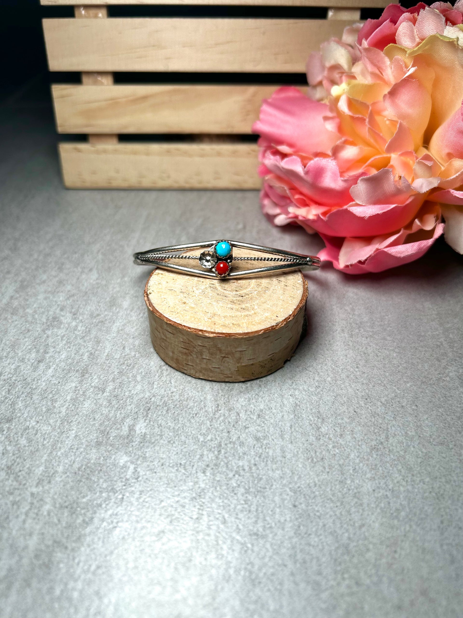 Navajo Made Multi Stone & Sterling Silver Cuff Bracelet