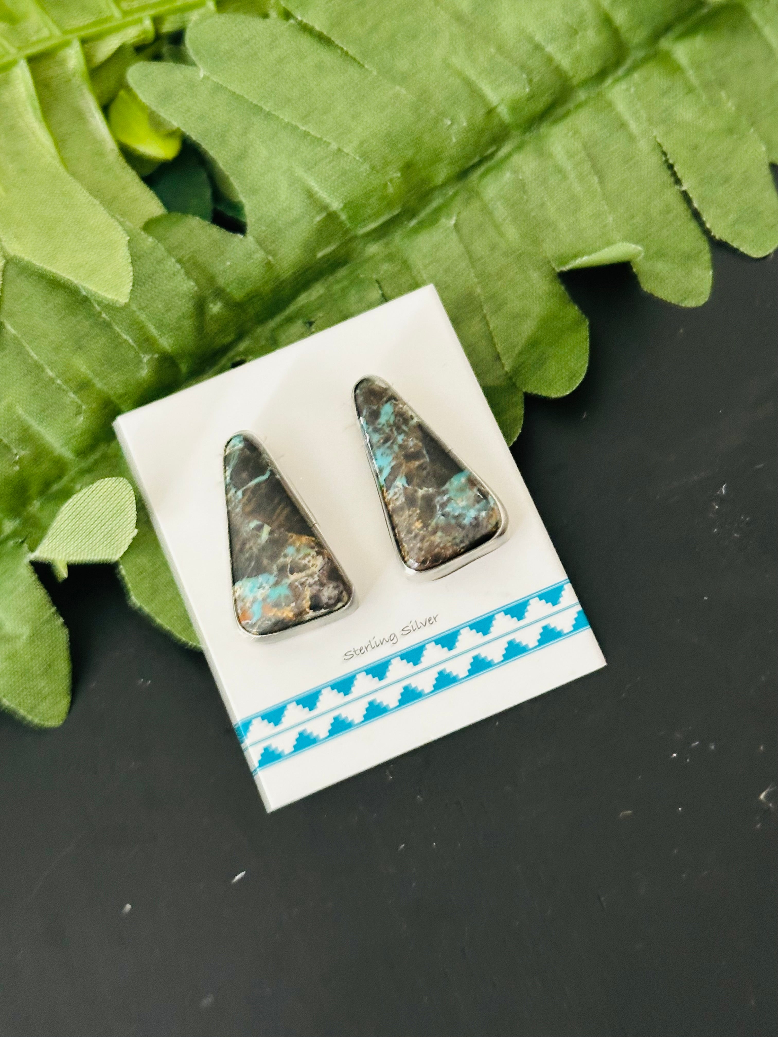 Pete Skeets Black Jack Turquoise & Sterling Silver Post Earrings