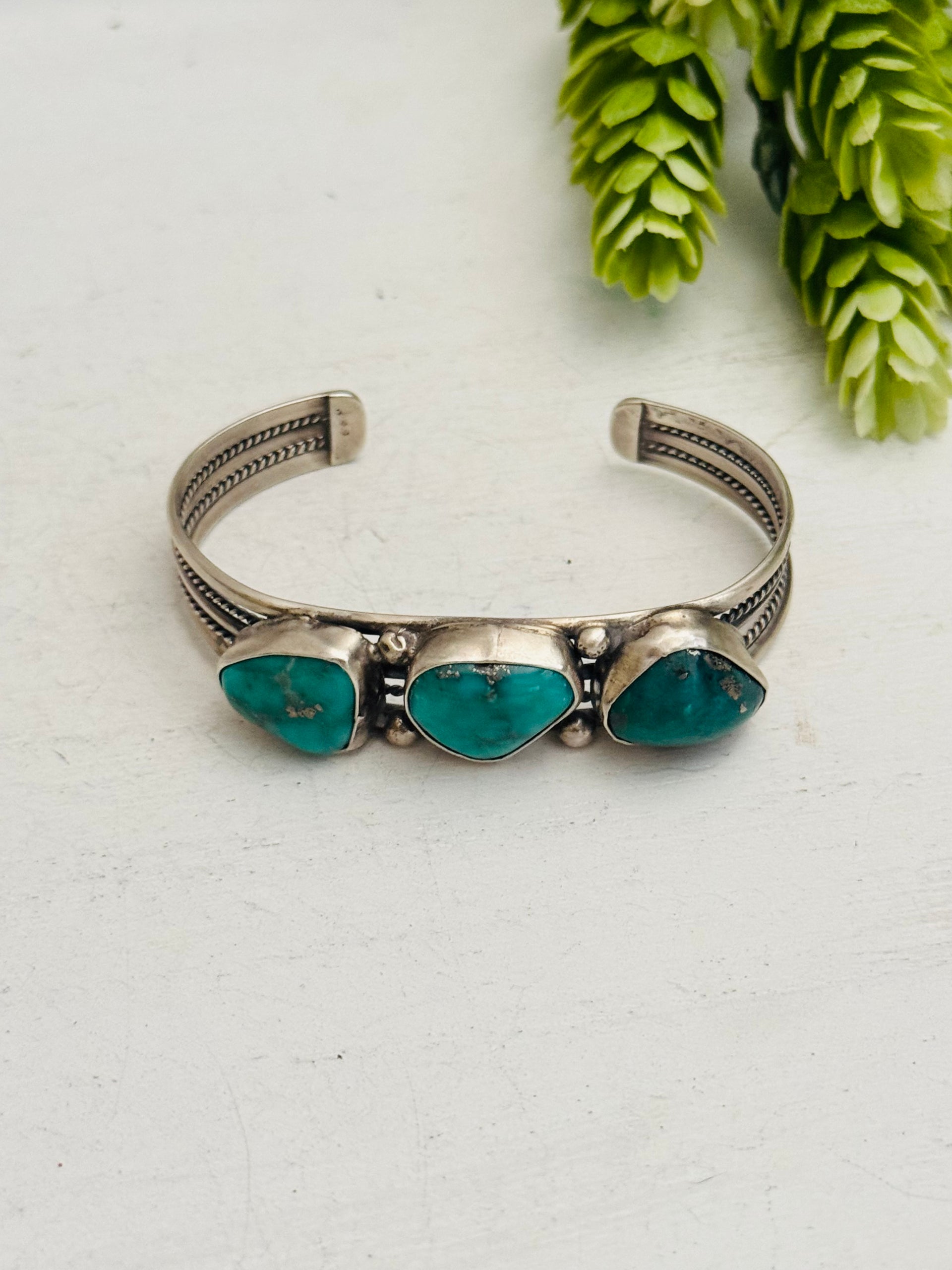 Navajo Made Kingman Turquoise & Sterling Silver Cuff Bracelet