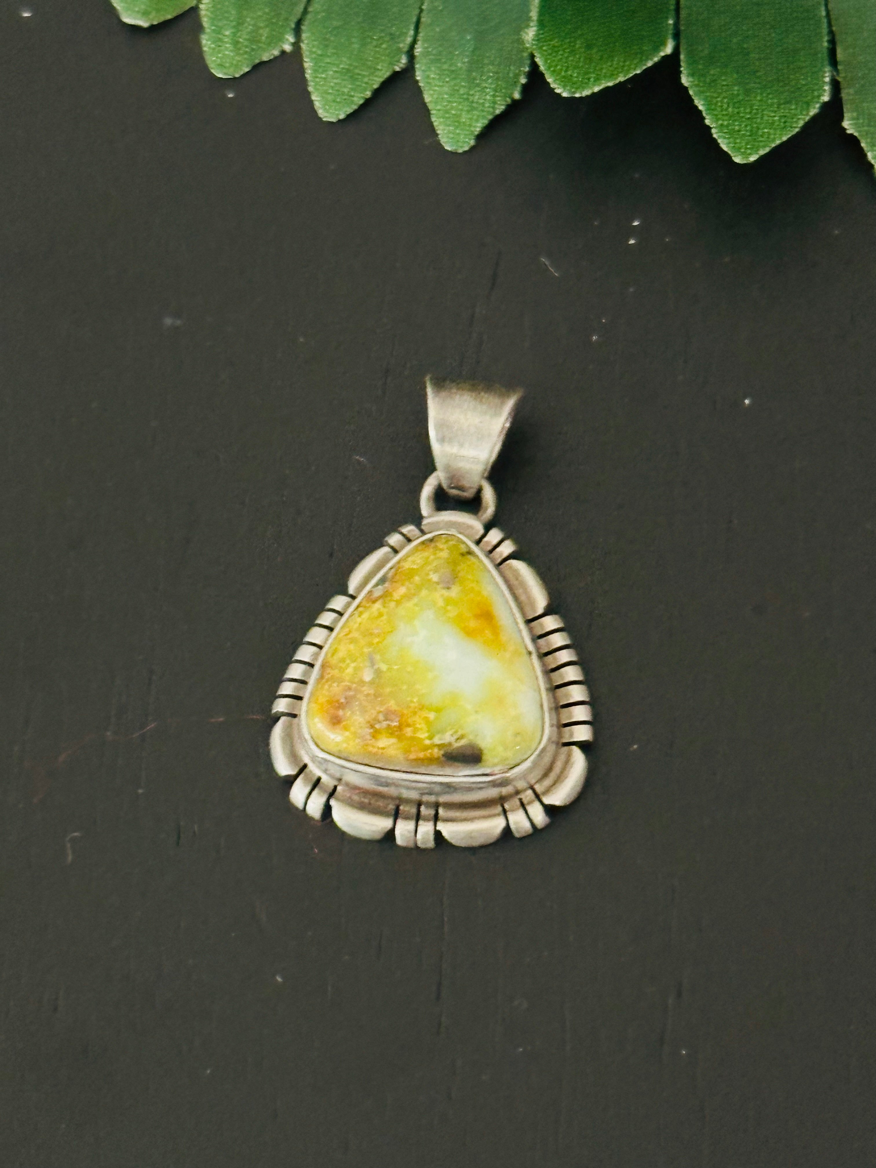 Navajo Made Palomino Variscite & Sterling Silver Pendant