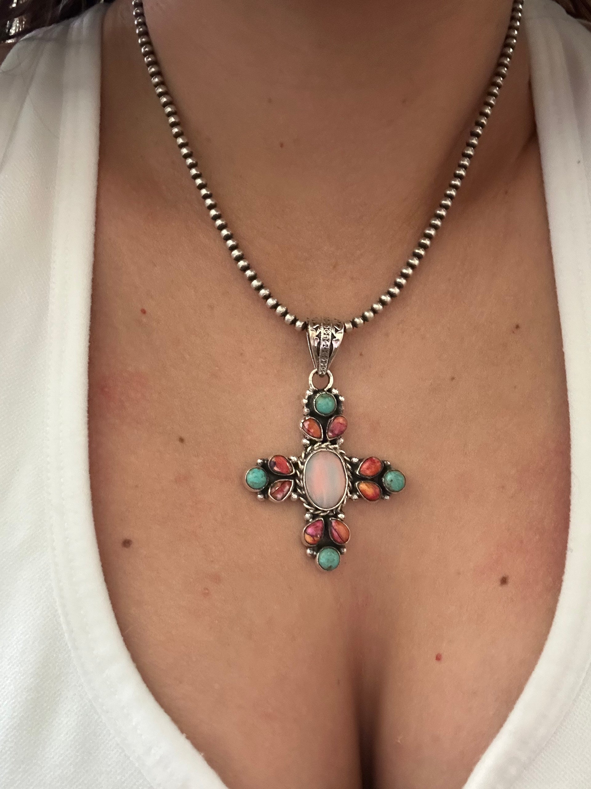 Southwest Handmade Multi Stone & Sterling Silver Cluster Pendants