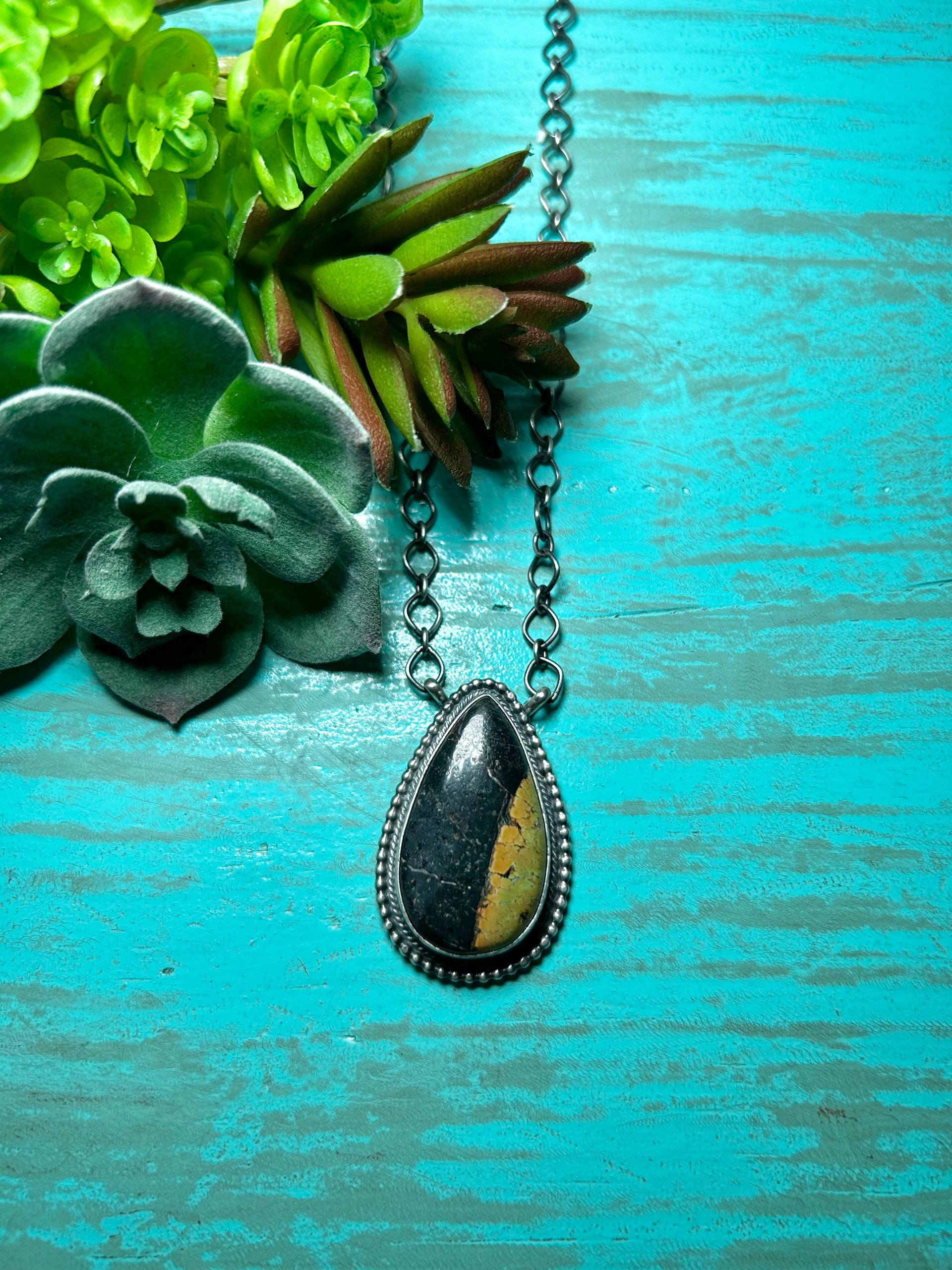 Navajo Made Black Jack Turquoise & Sterling Silver Necklace