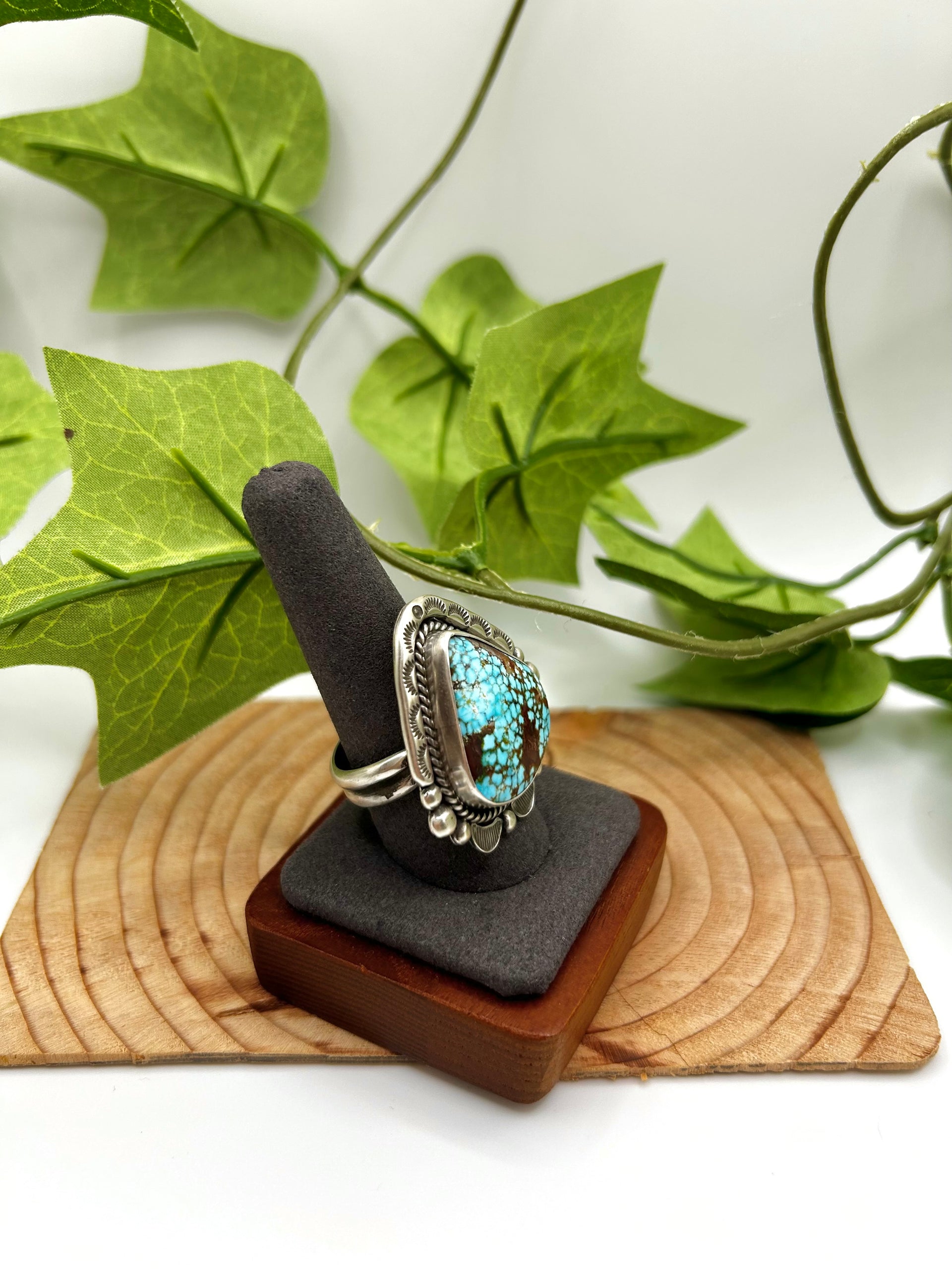 Fred Francis Highgrade Kingman Turquoise & Sterling Silver Adjustable Ring