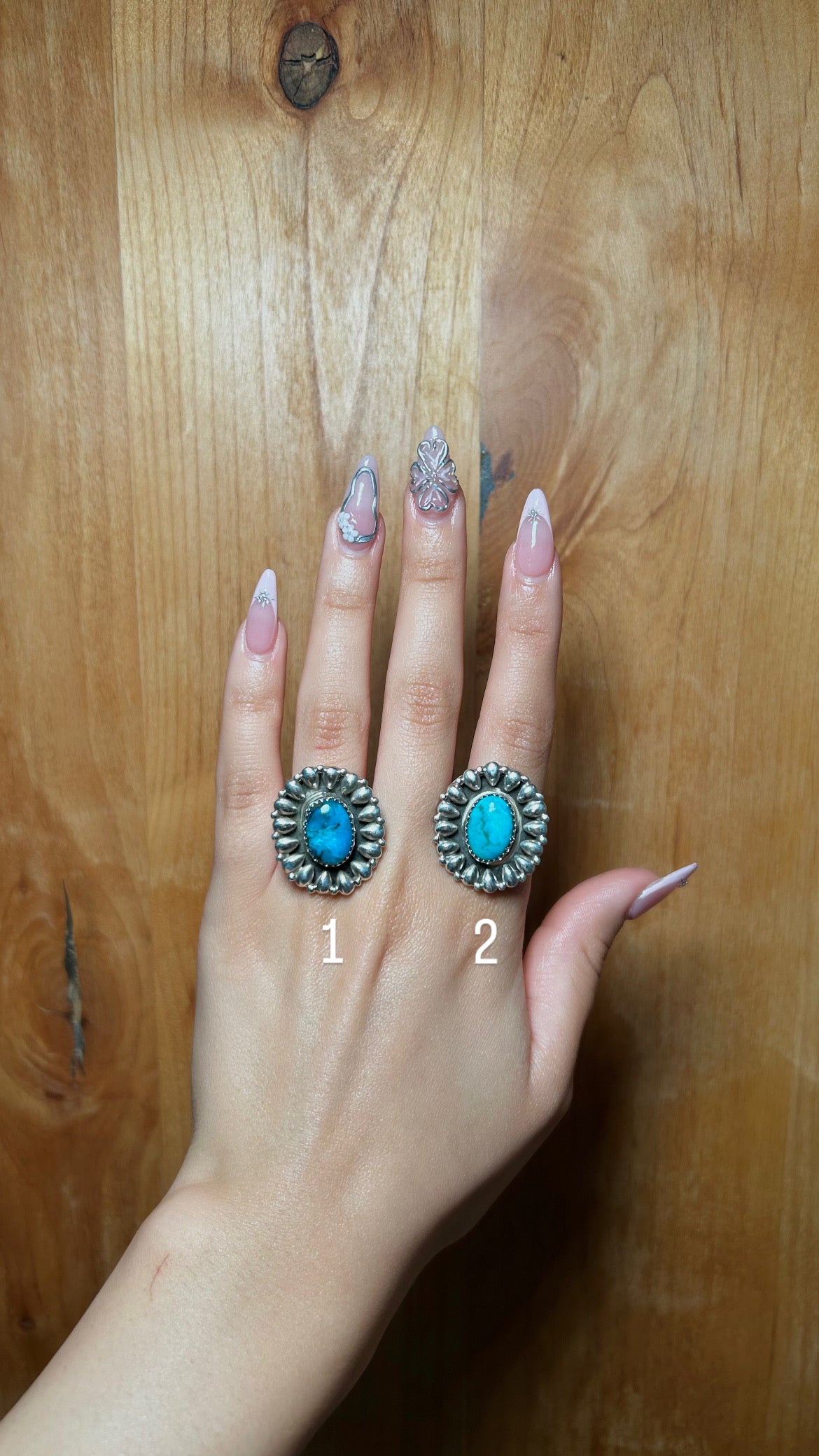 Navajo Made Kingman Turquoise & Sterling Sliver Cluster Adjustable Ring